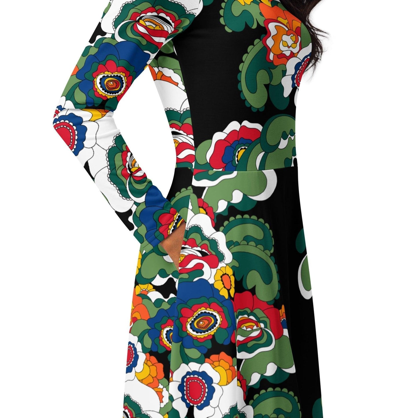 Midi dress - GROOVY KURBITS black - Folk floral print