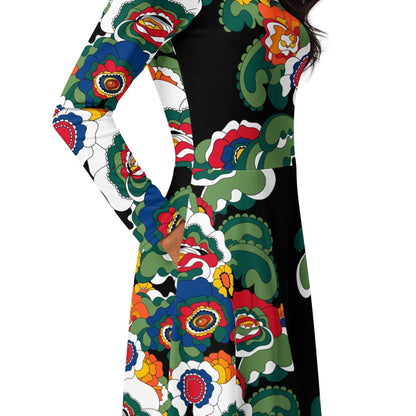 Midi dress - GROOVY KURBITS black - Folk floral print