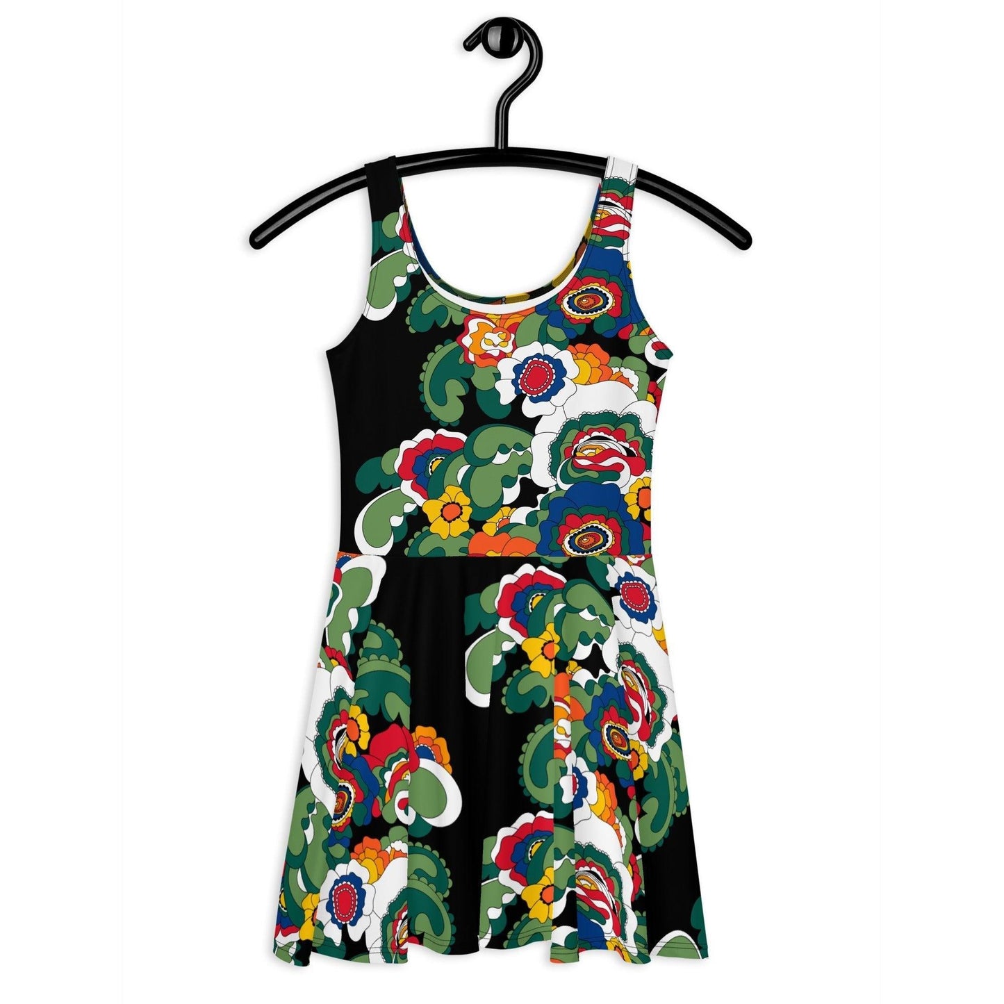 Skater dress - GROOVY KURBITS black - Folk floral print 3XL