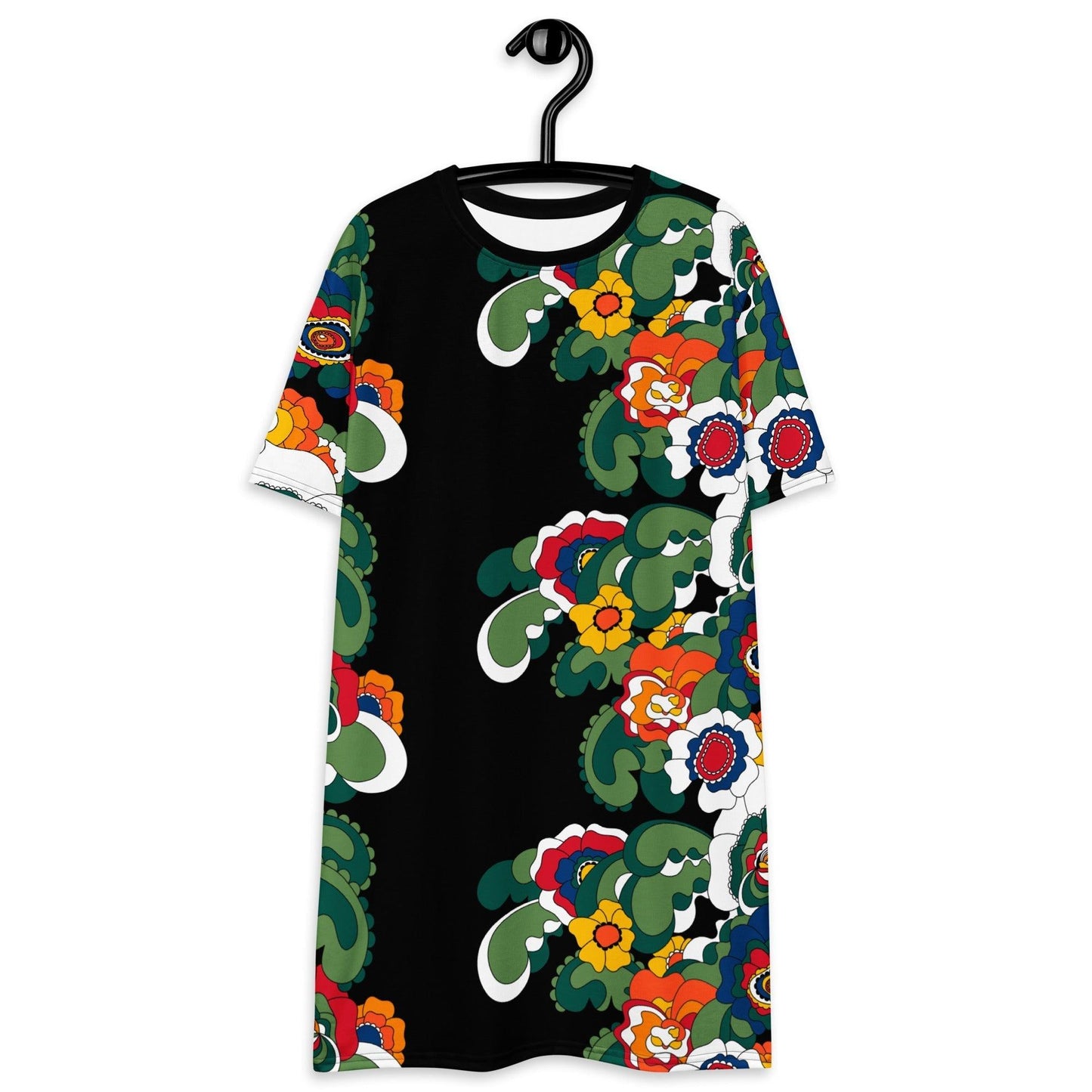 T-shirt dress - GROOVY KURBITS black - Folk floral print 6XL