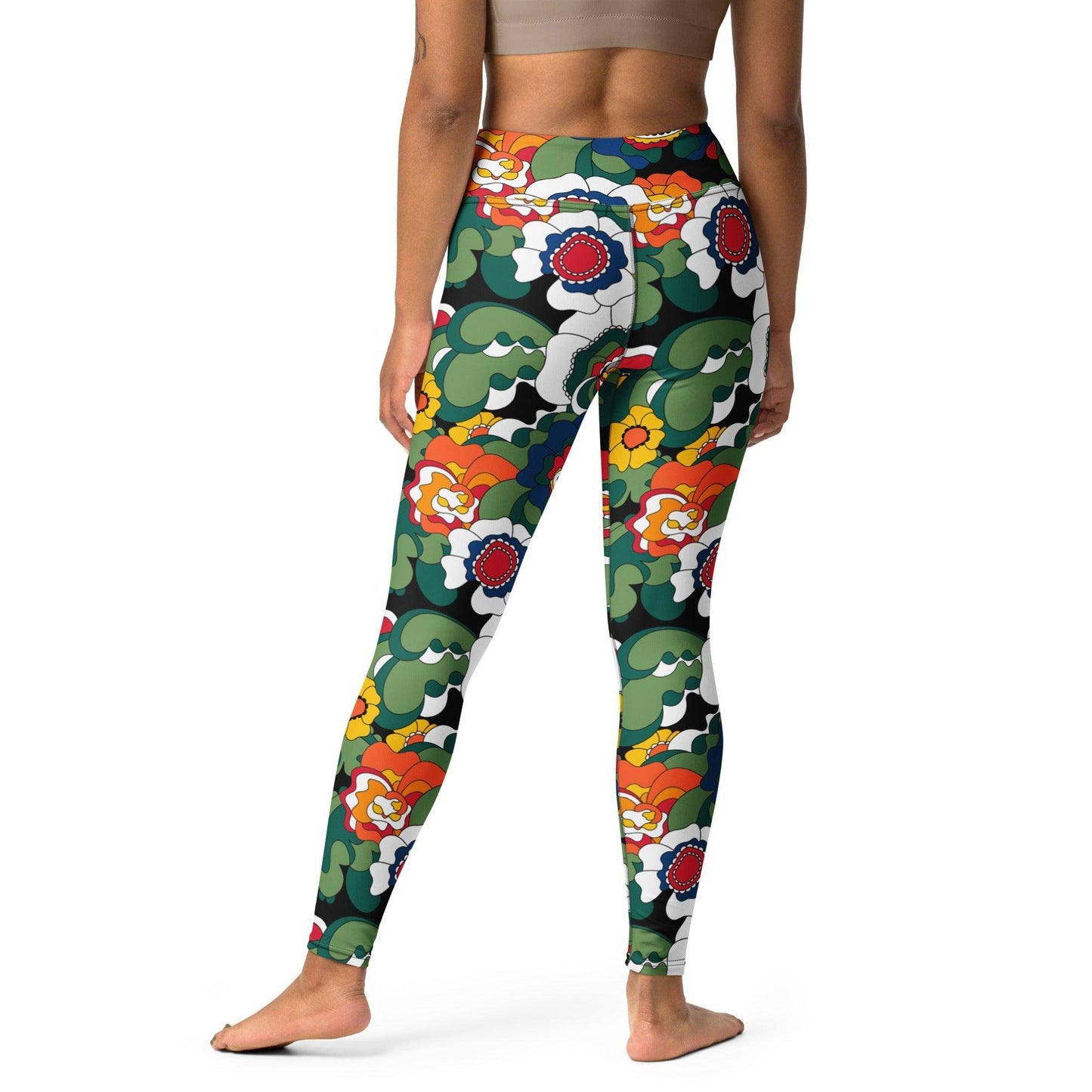 Yoga leggings - GROOVY KURBITS black - Folk floral print