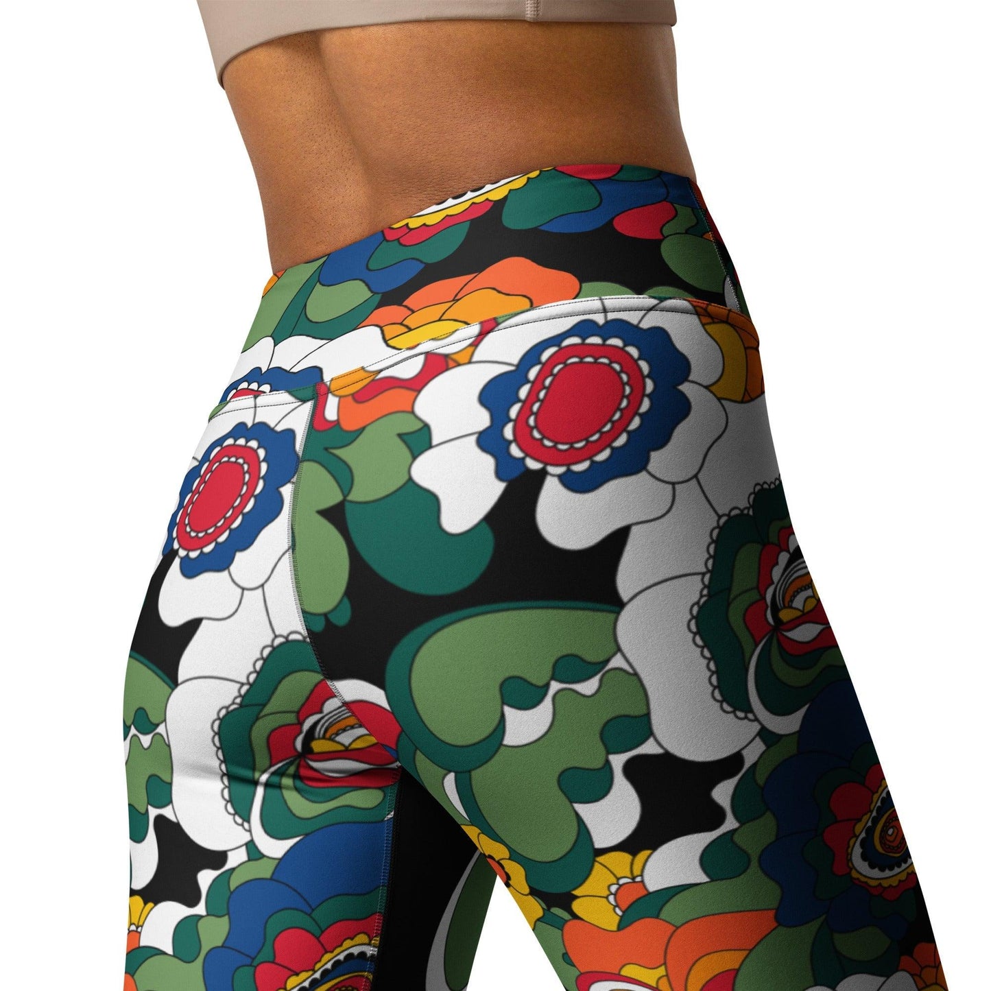 Yoga leggings - GROOVY KURBITS black - Folk floral print