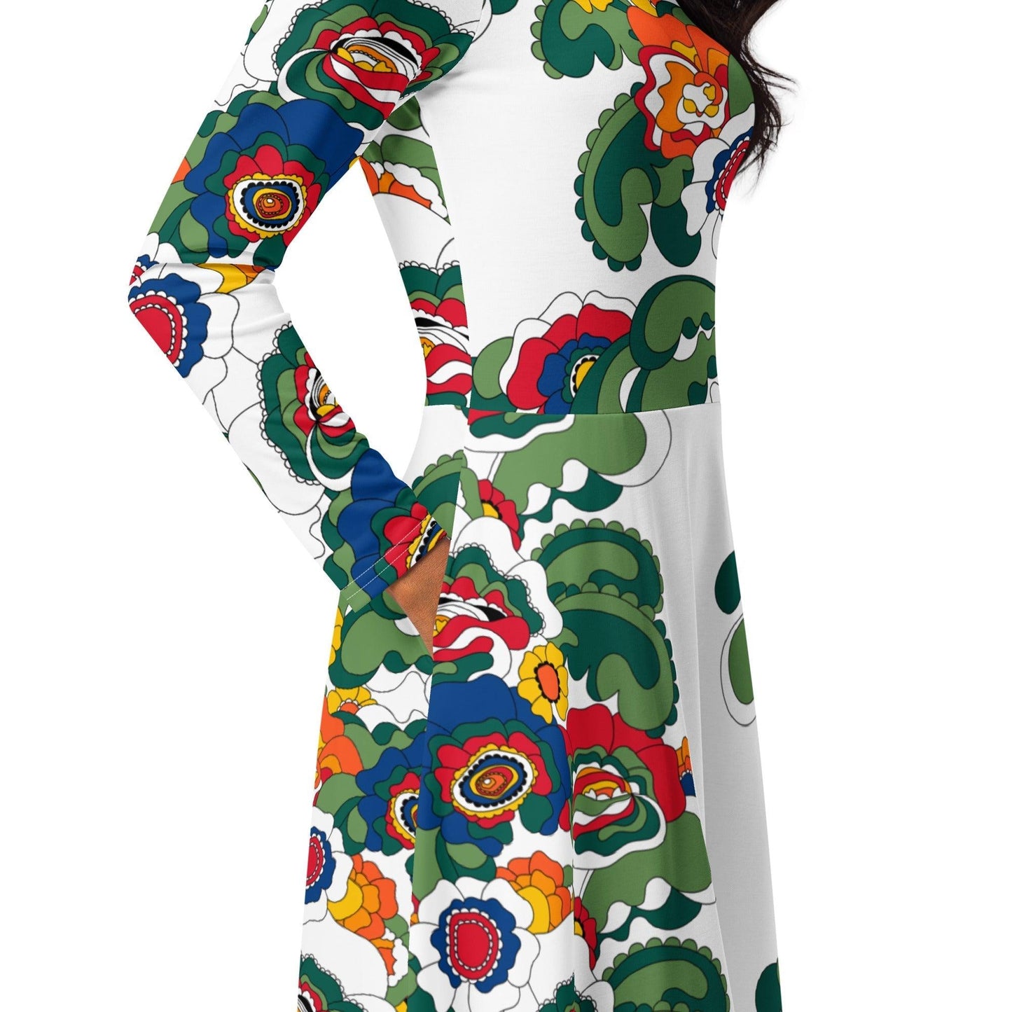 Midi dress - GROOVY KURBITS white - Folk floral print