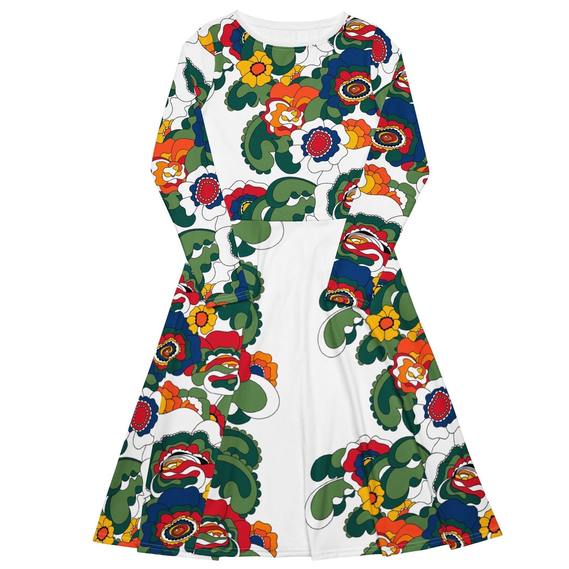 Midi dress - GROOVY KURBITS white - Folk floral print 6XL