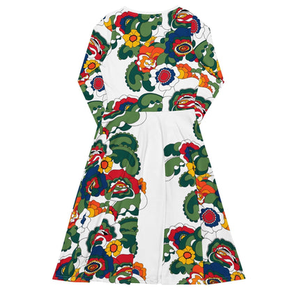 Midi dress - GROOVY KURBITS white - Folk floral print