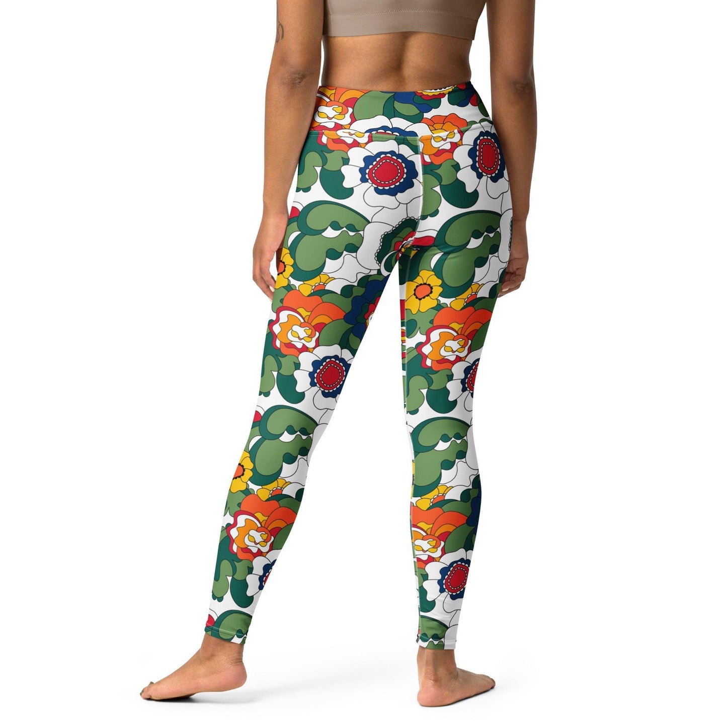 Yoga leggings - GROOVY KURBITS white - Folk floral print