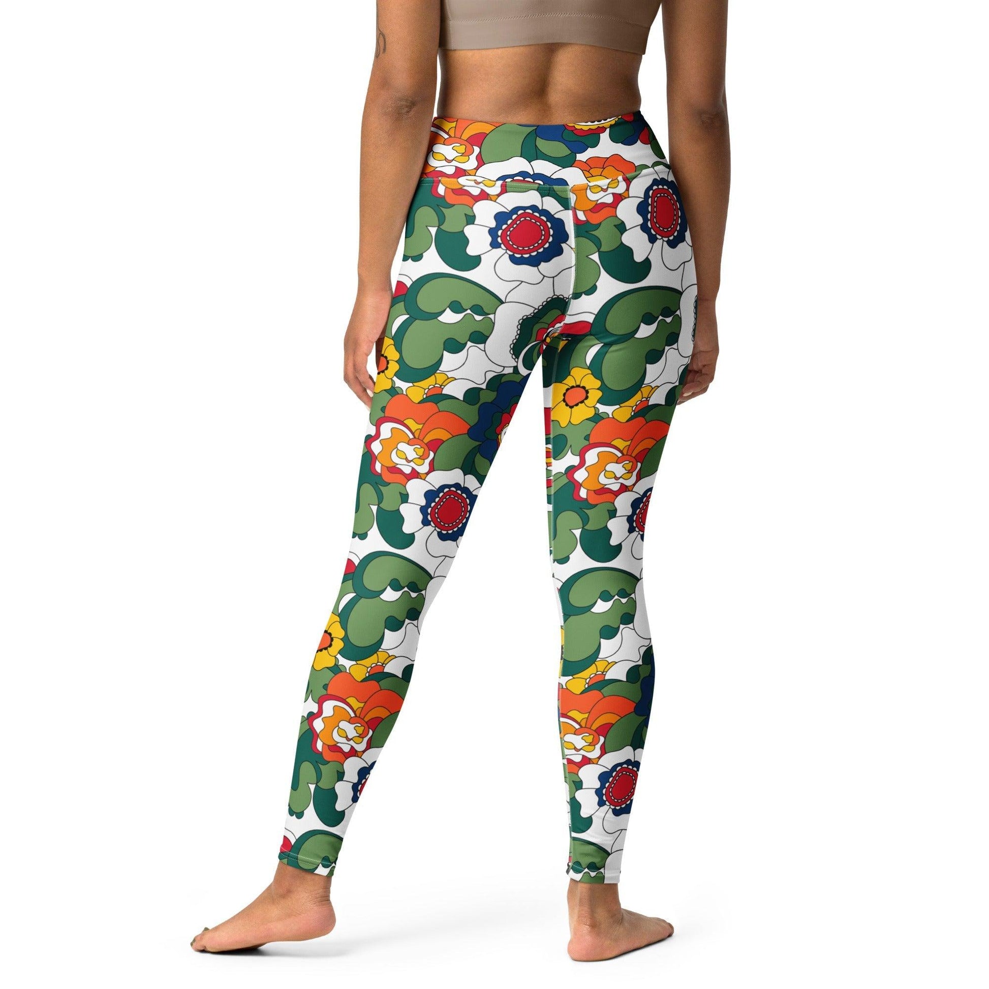Yoga leggings - GROOVY KURBITS white - Folk floral print