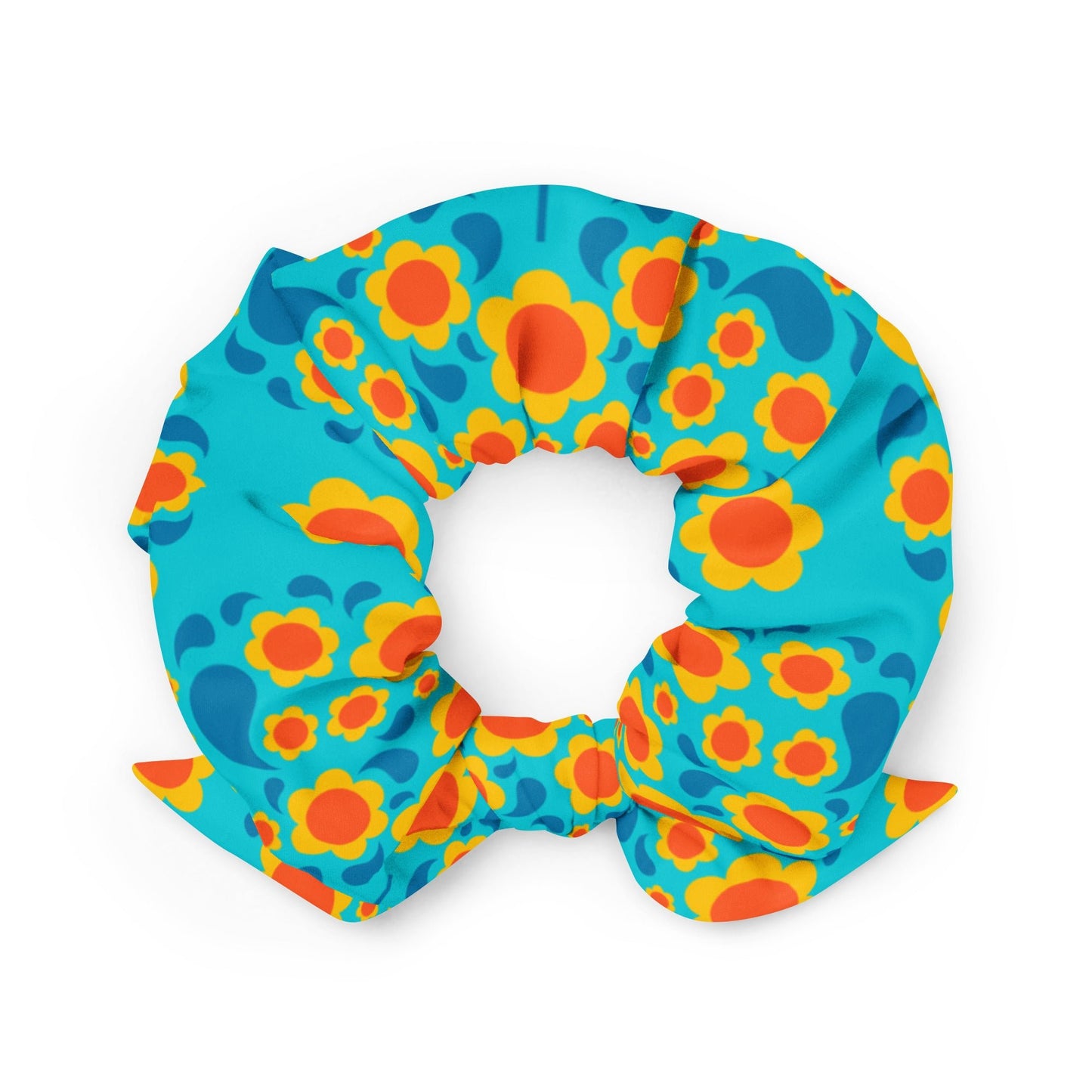 Scrunchie - HEARTBEAT orange blue - Flower hearts print
