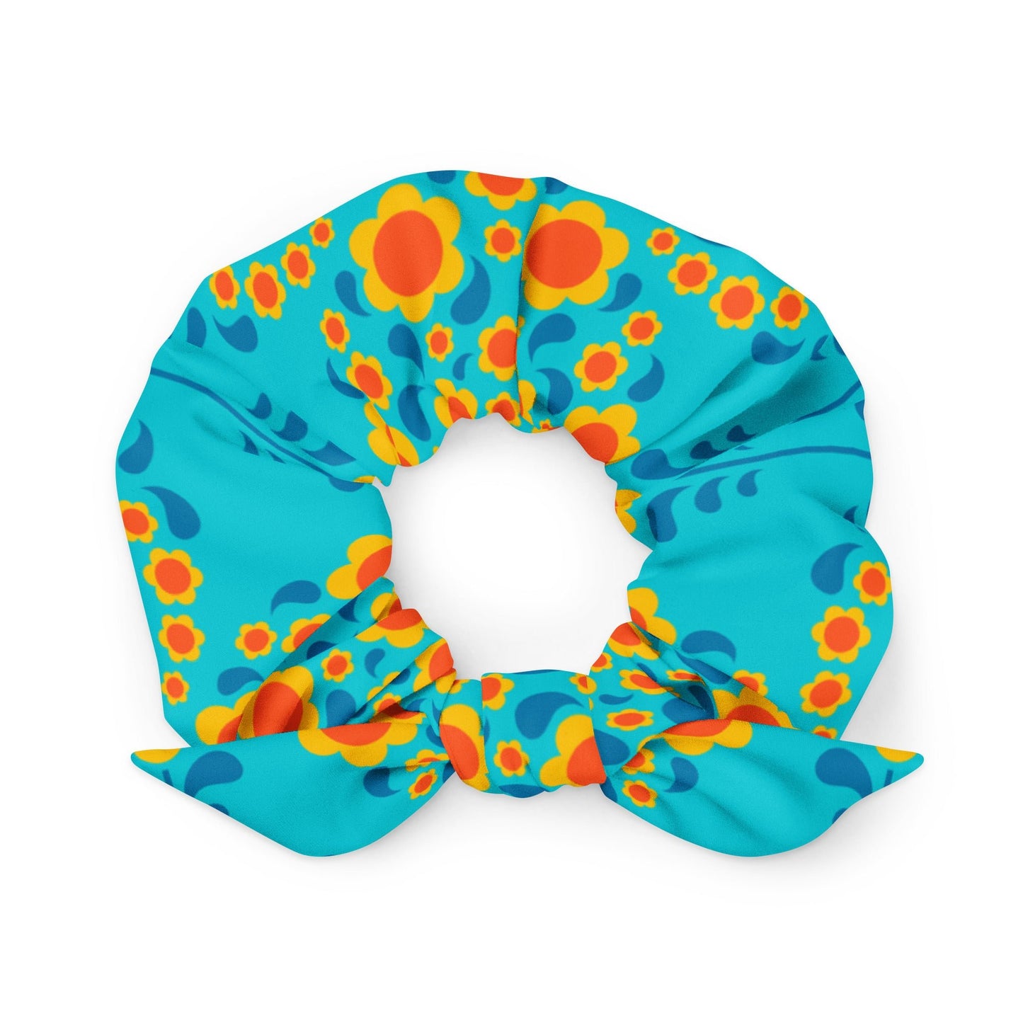 Scrunchie - HEARTBEAT orange blue - Flower hearts print Default Title