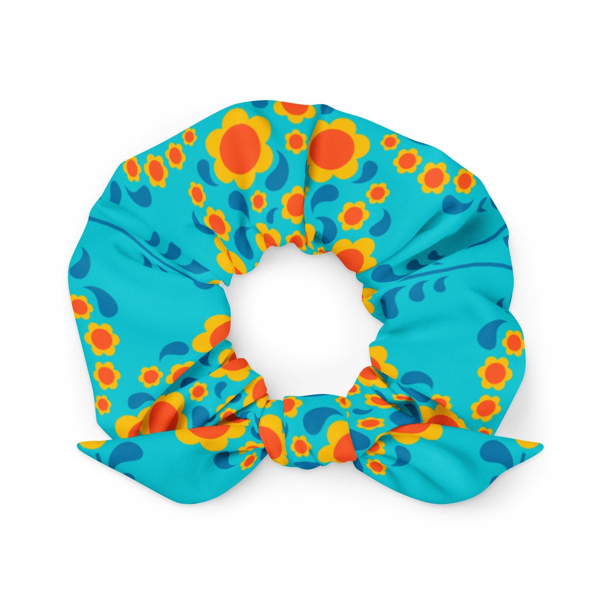 Scrunchie - HEARTBEAT orange blue - Flower hearts print Default Title