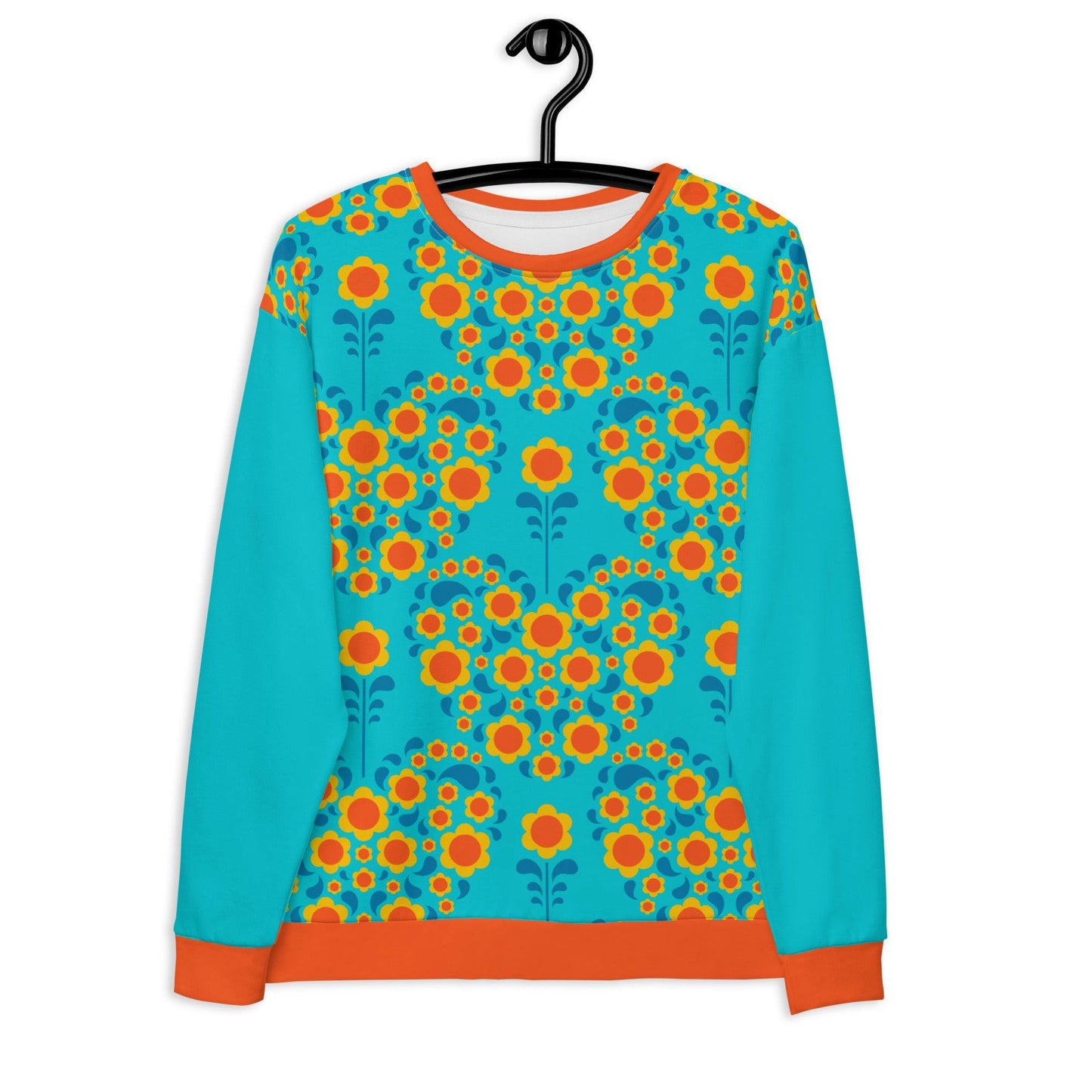 Sweatshirt - HEARTBEAT orange blue - Flower hearts print 3XL