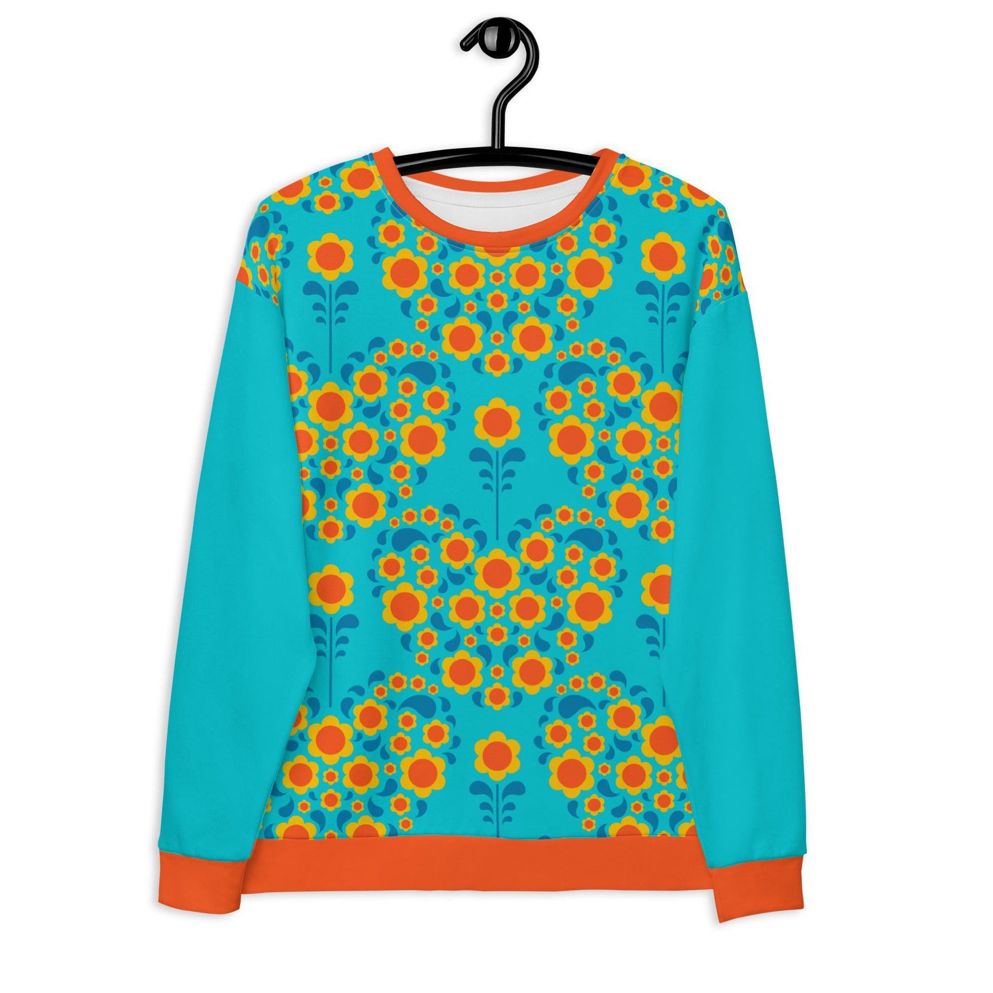 Sweatshirt - HEARTBEAT orange blue - Flower hearts print 3XL