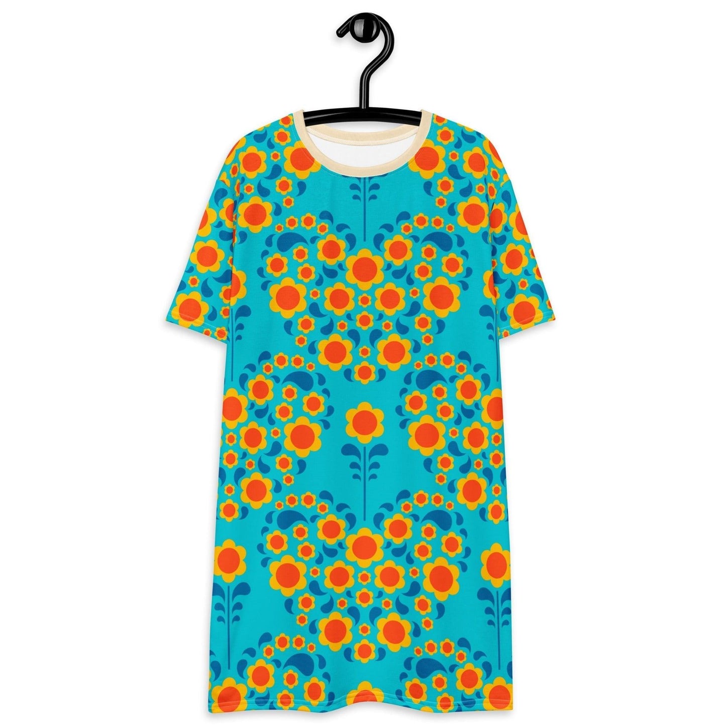 T-shirt dress - HEARTBEAT orange blue - Flower hearts print 6XL