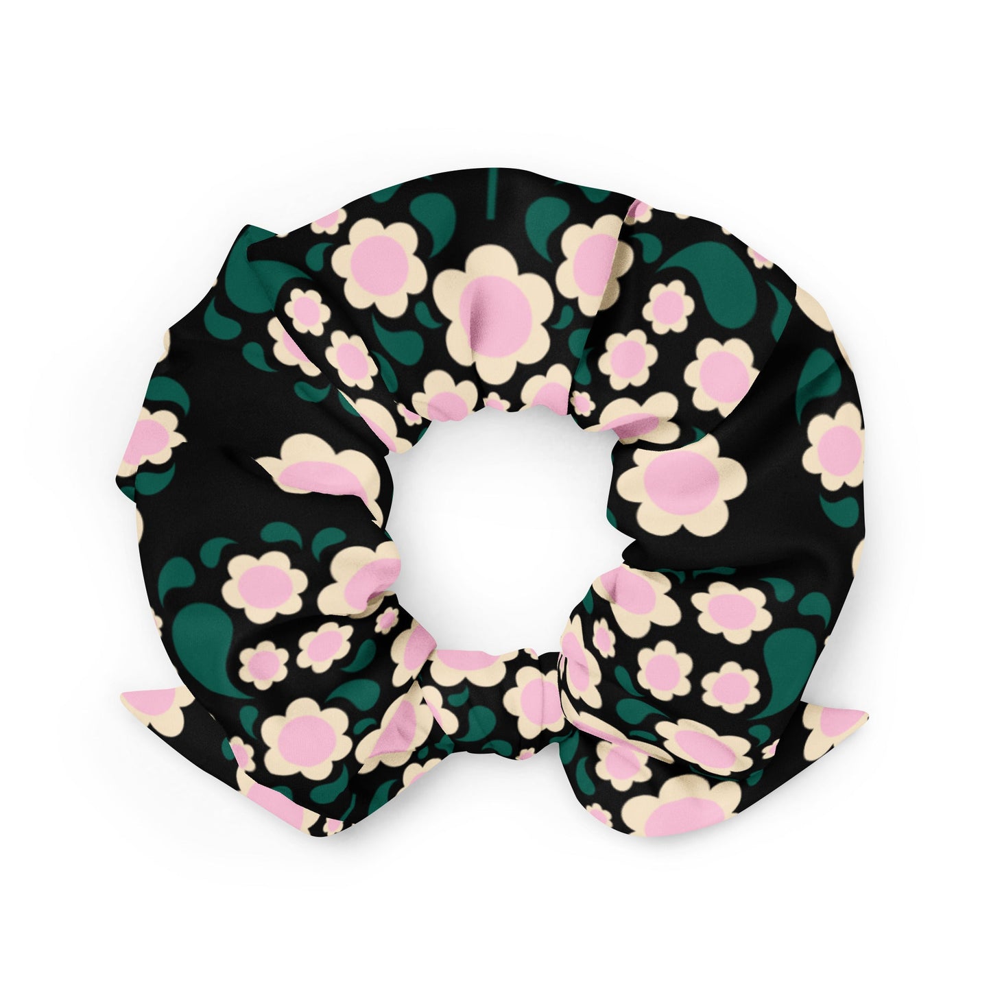 Scrunchie - HEARTBEAT pink black - Flower hearts print