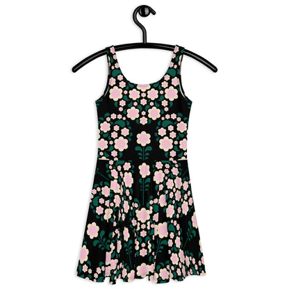 Skater dress - HEARTBEAT pink black - Flower hearts print