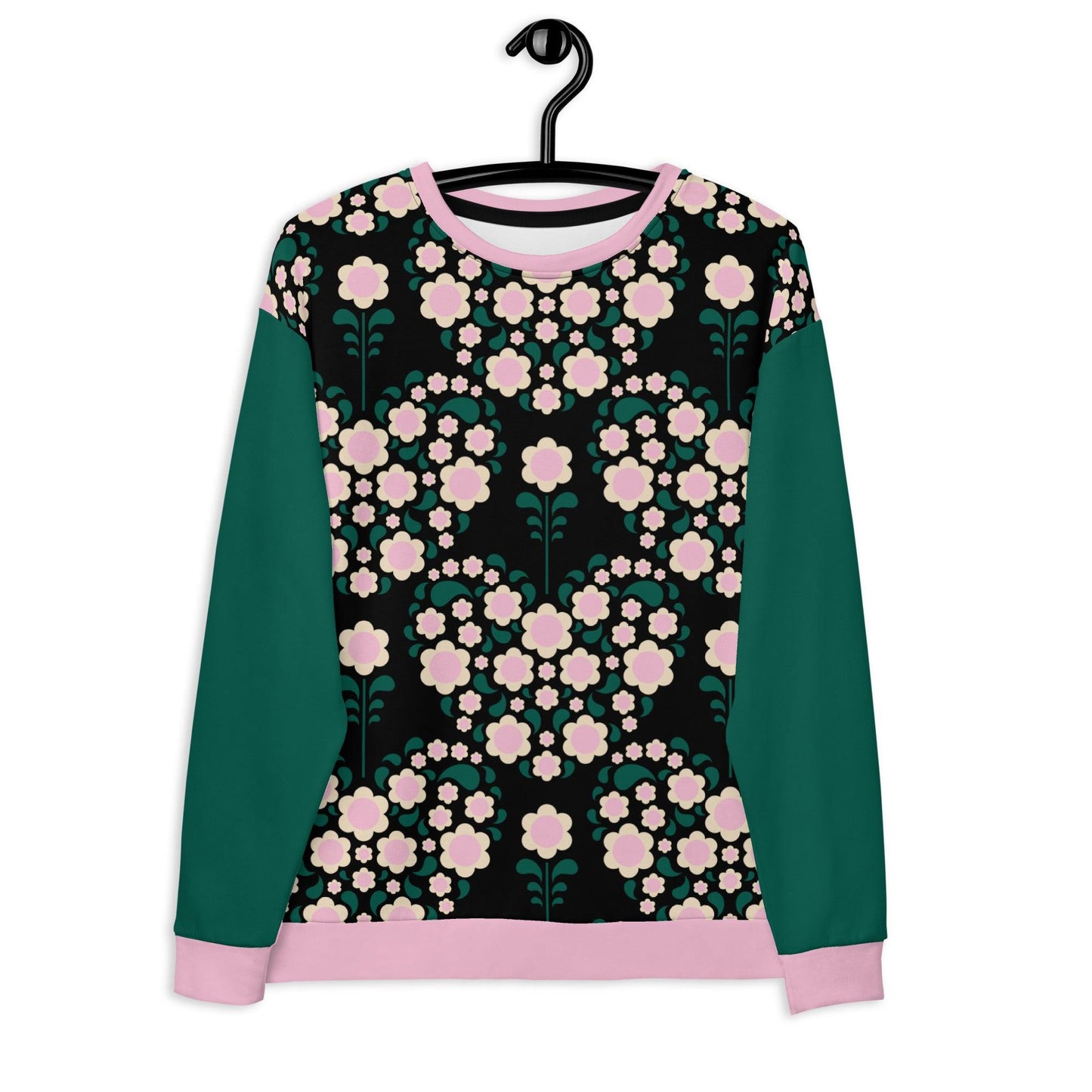 Sweatshirt - HEARTBEAT pink black - Flower hearts print 3XL