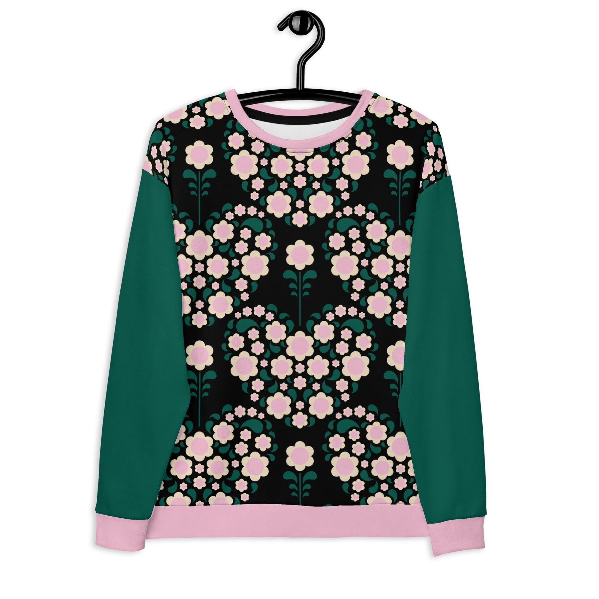 Sweatshirt - HEARTBEAT pink black - Flower hearts print 3XL