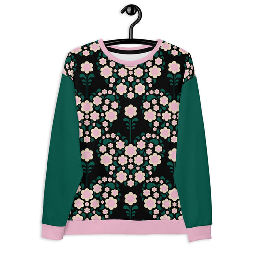 Sweatshirt - HEARTBEAT pink black - Flower hearts print 3XL