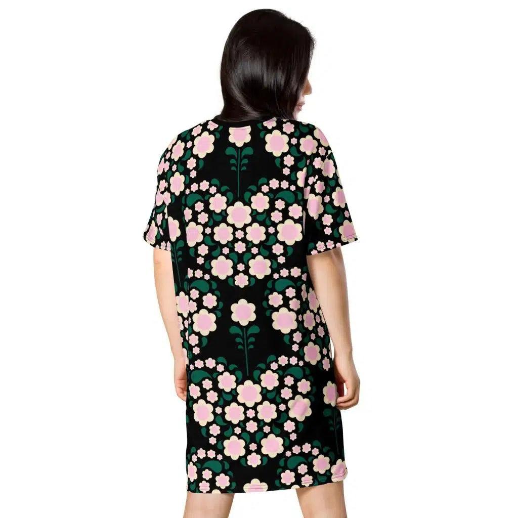 T-shirt dress - HEARTBEAT pink black - Flower hearts print