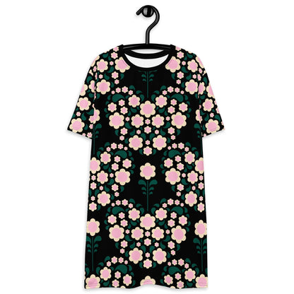 T-shirt dress - HEARTBEAT pink black - Flower hearts print 6XL