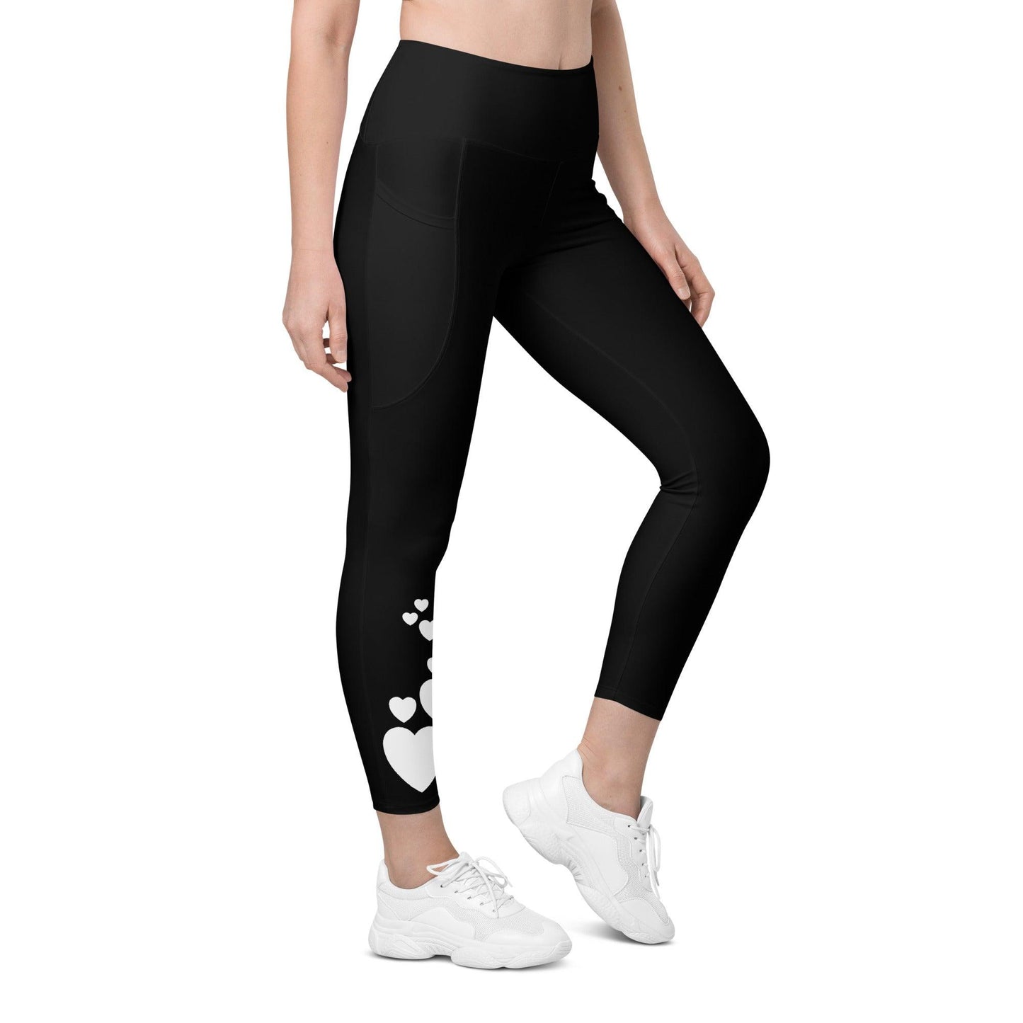 Leggings with pockets - SMALL HEARTS bw - Small hearts print 6XL