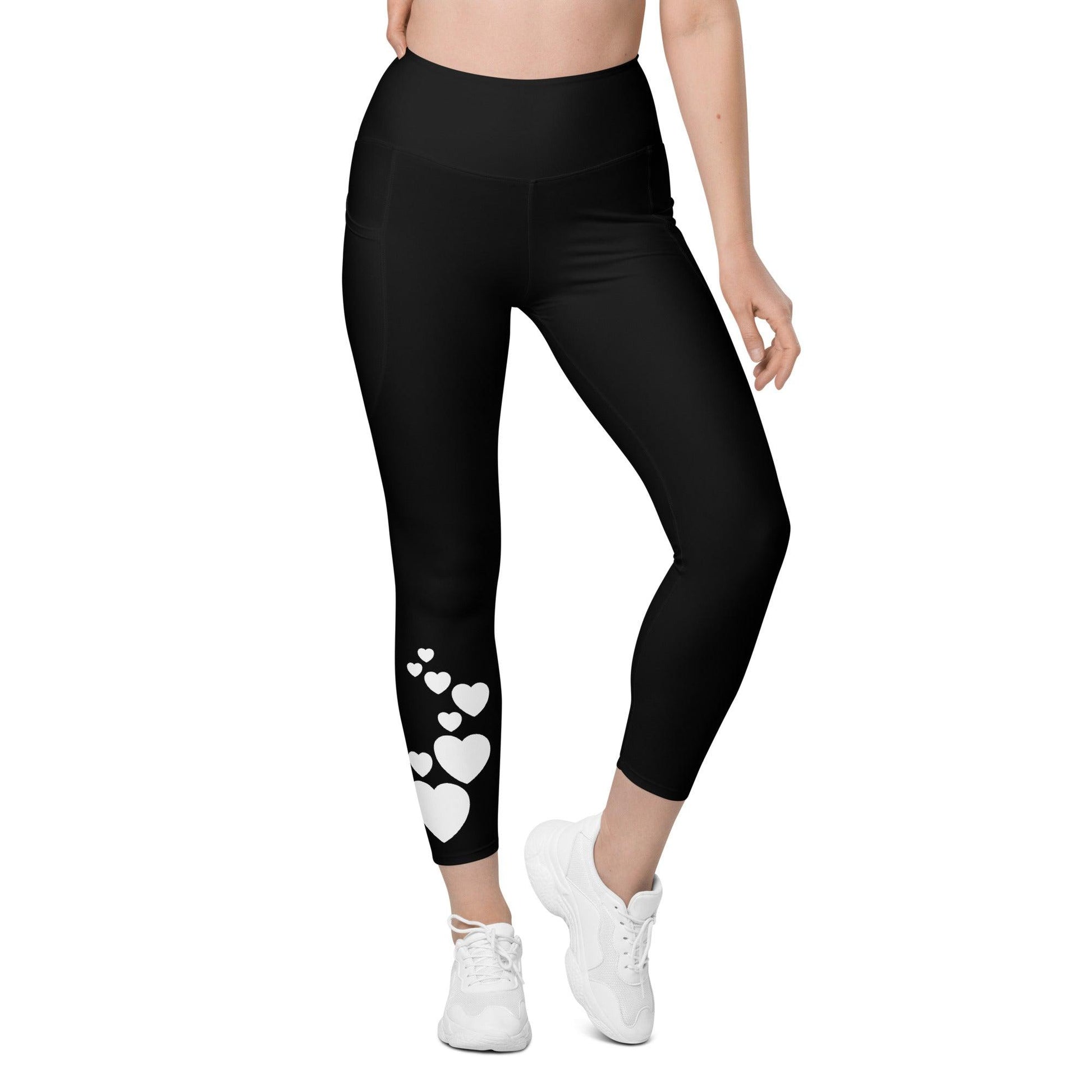 Leggings with pockets - SMALL HEARTS bw - Small hearts print