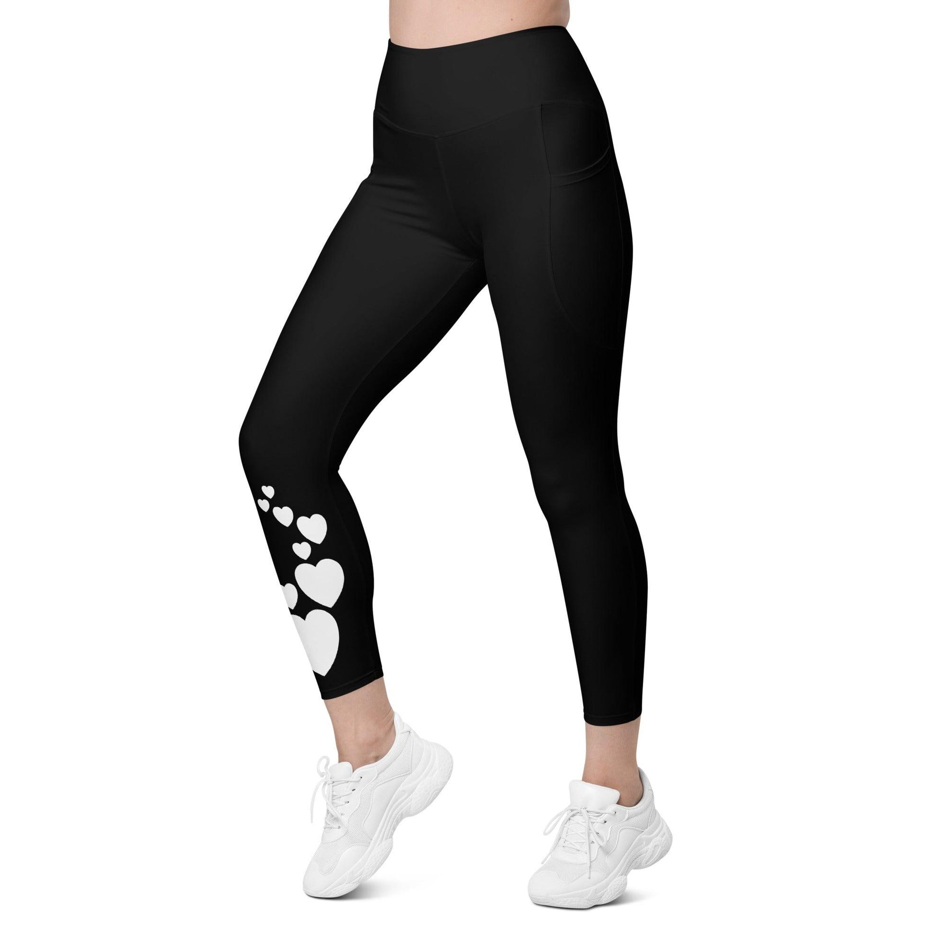 Leggings with pockets - SMALL HEARTS bw - Small hearts print
