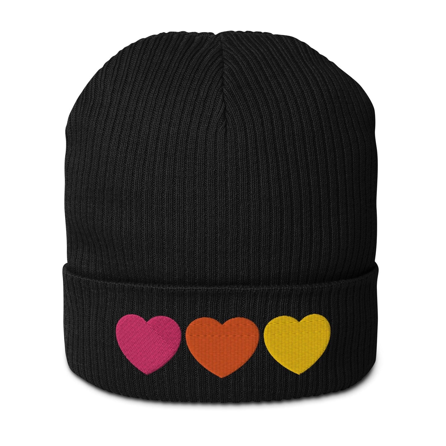 Beanie - HEARTS pink orange yellow Black