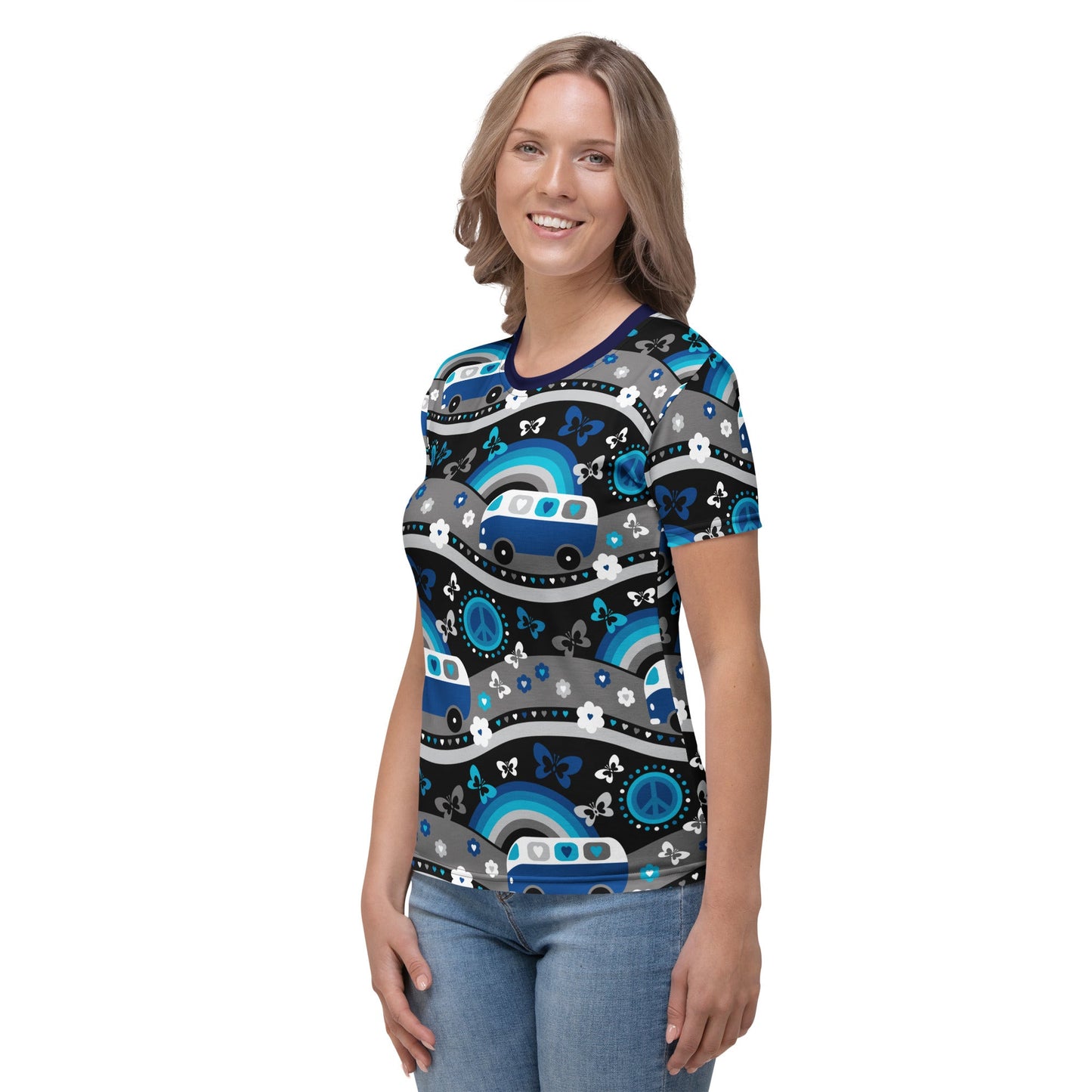 Woman's t-shirt - HIPPIE DAY cosmic blue - Colorful hippie print