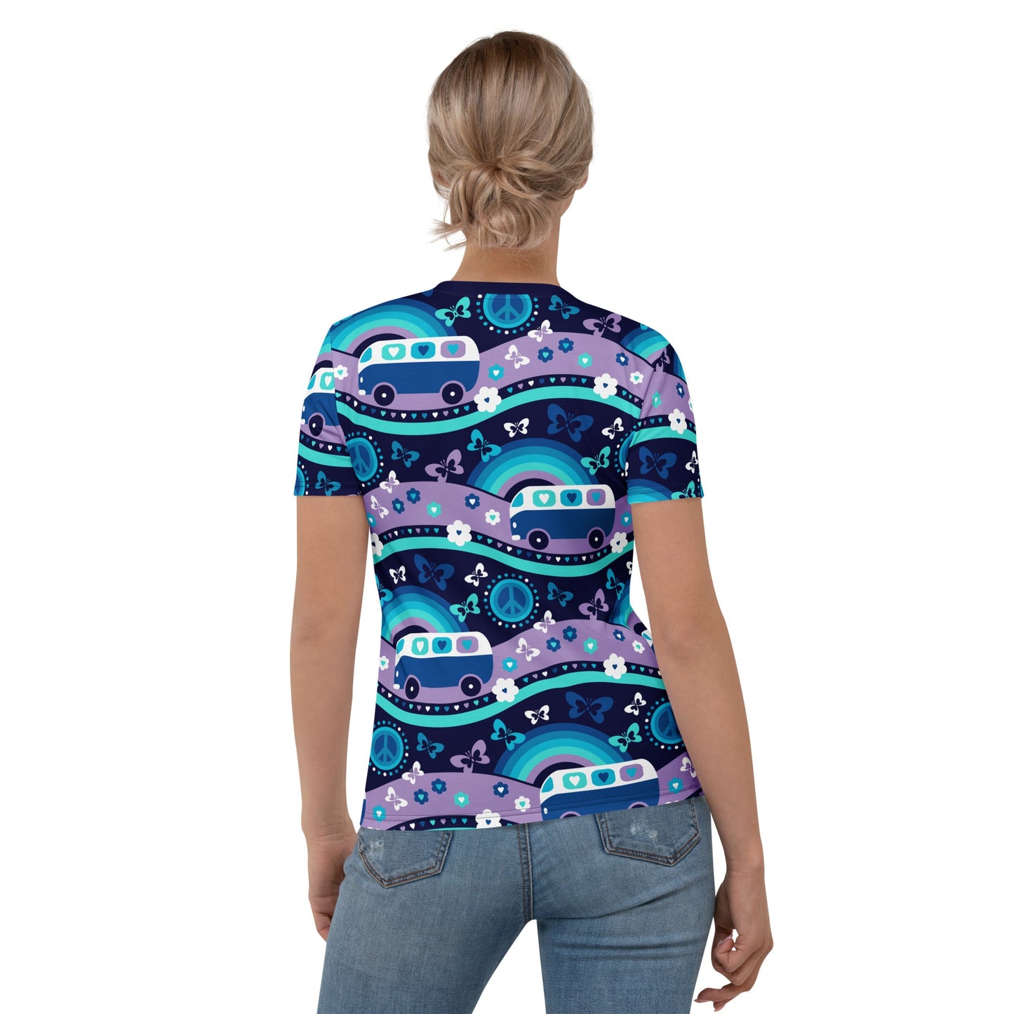 Woman's t-shirt - HIPPIE DAY magic blue - Colorful hippie print