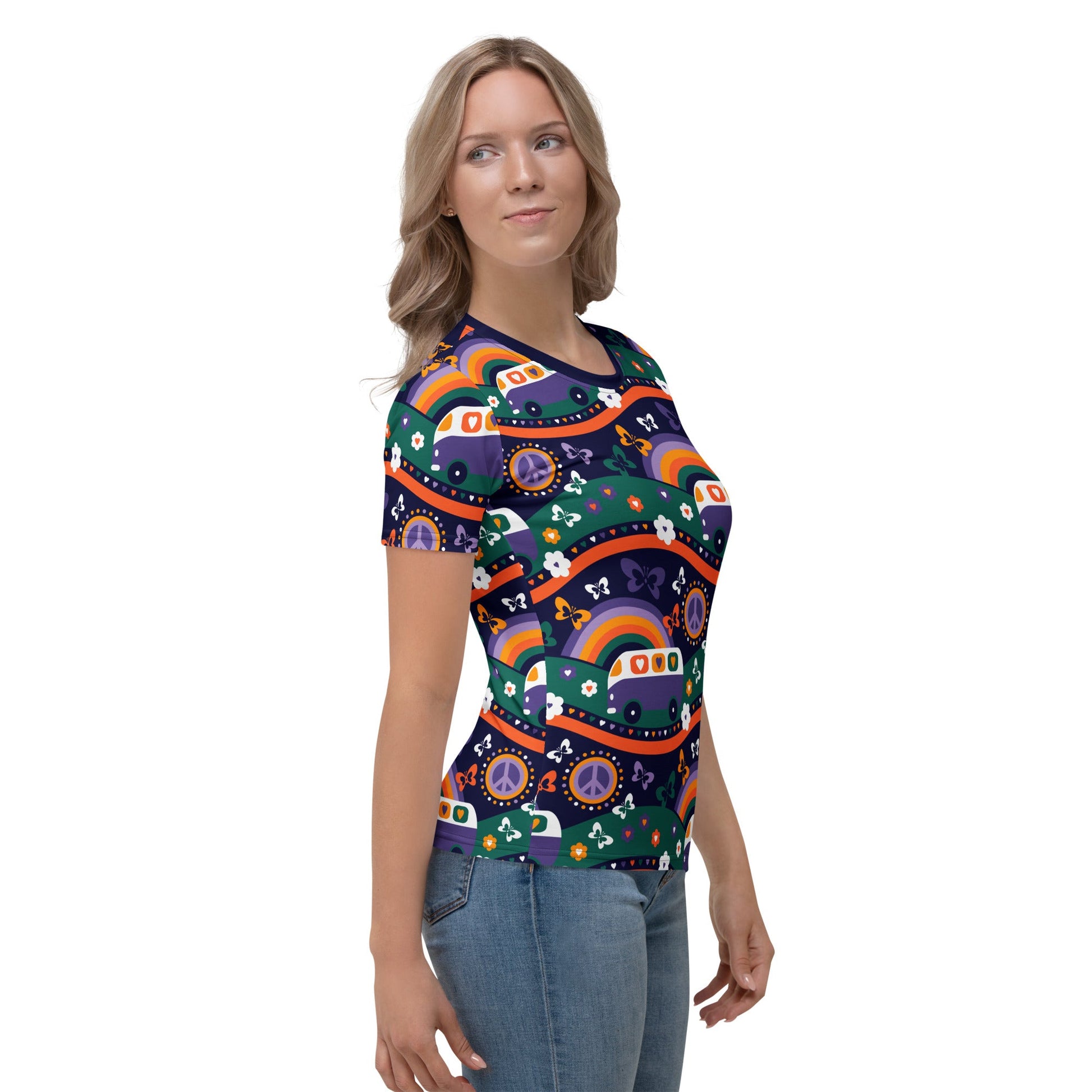 Woman's t-shirt - HIPPIE DAY purple - Colorful hippie print