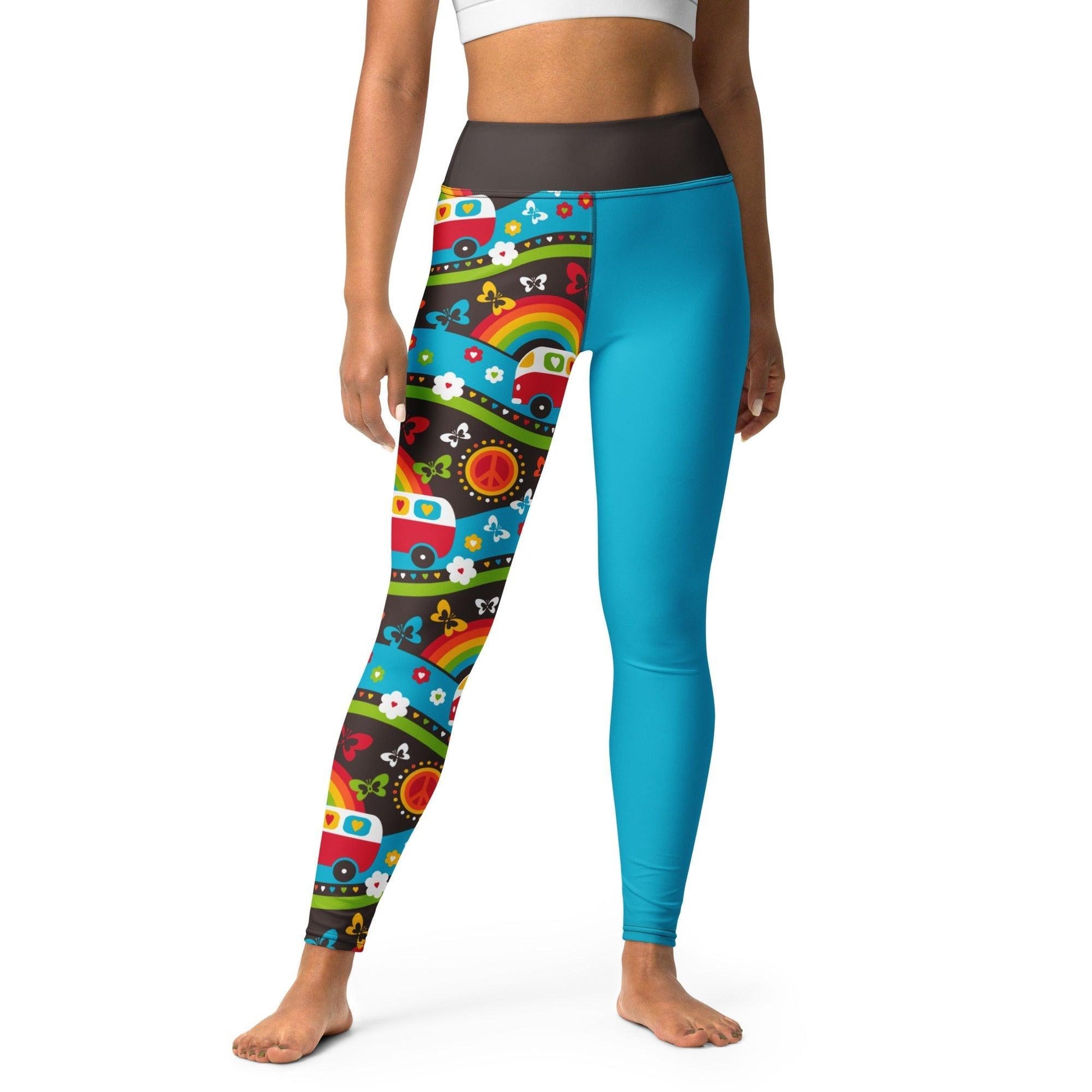 Yoga leggings - HIPPIE DAY rainbow - Colorful hippie print XL