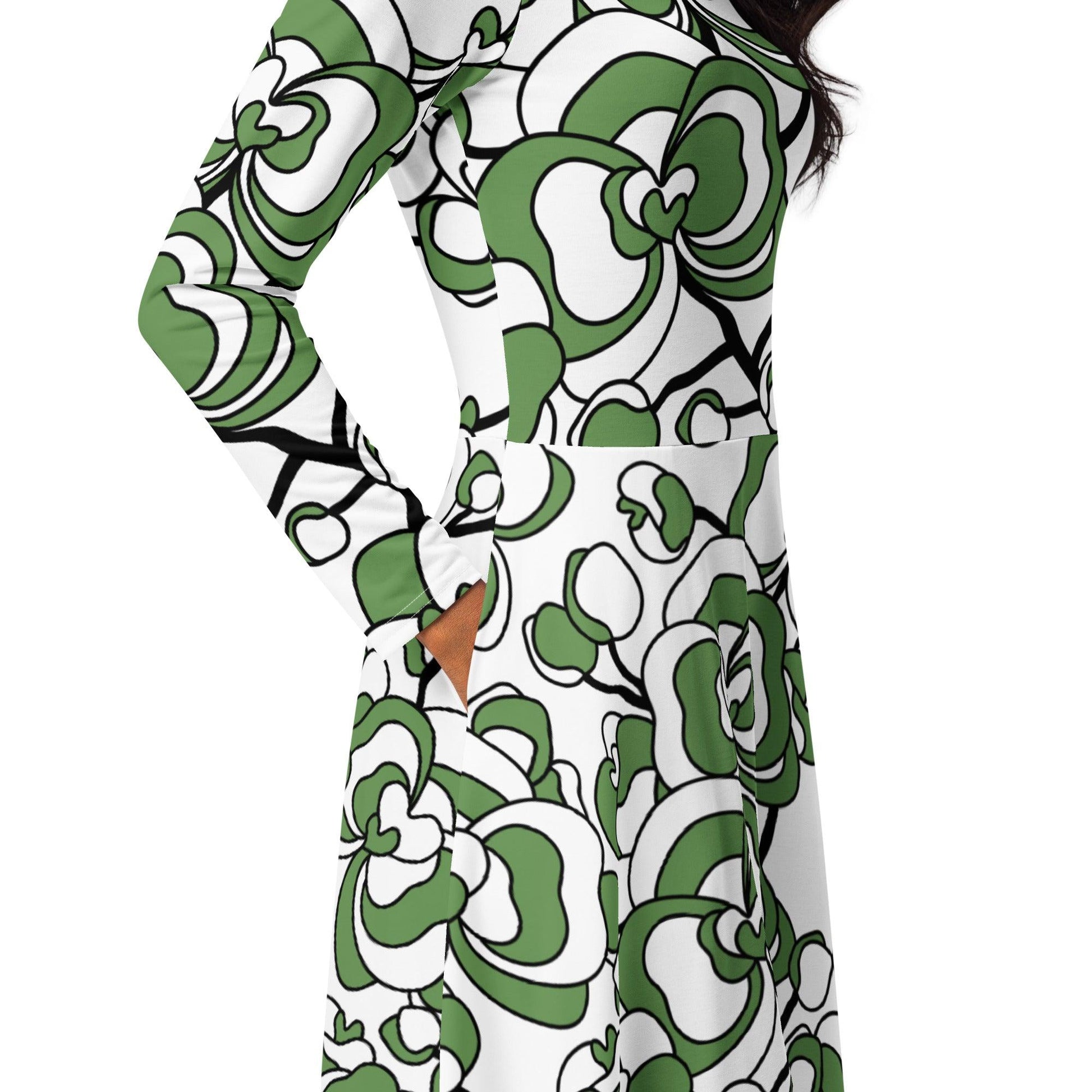 Midi dress - JUBILEE simply green - Groovy bloom print