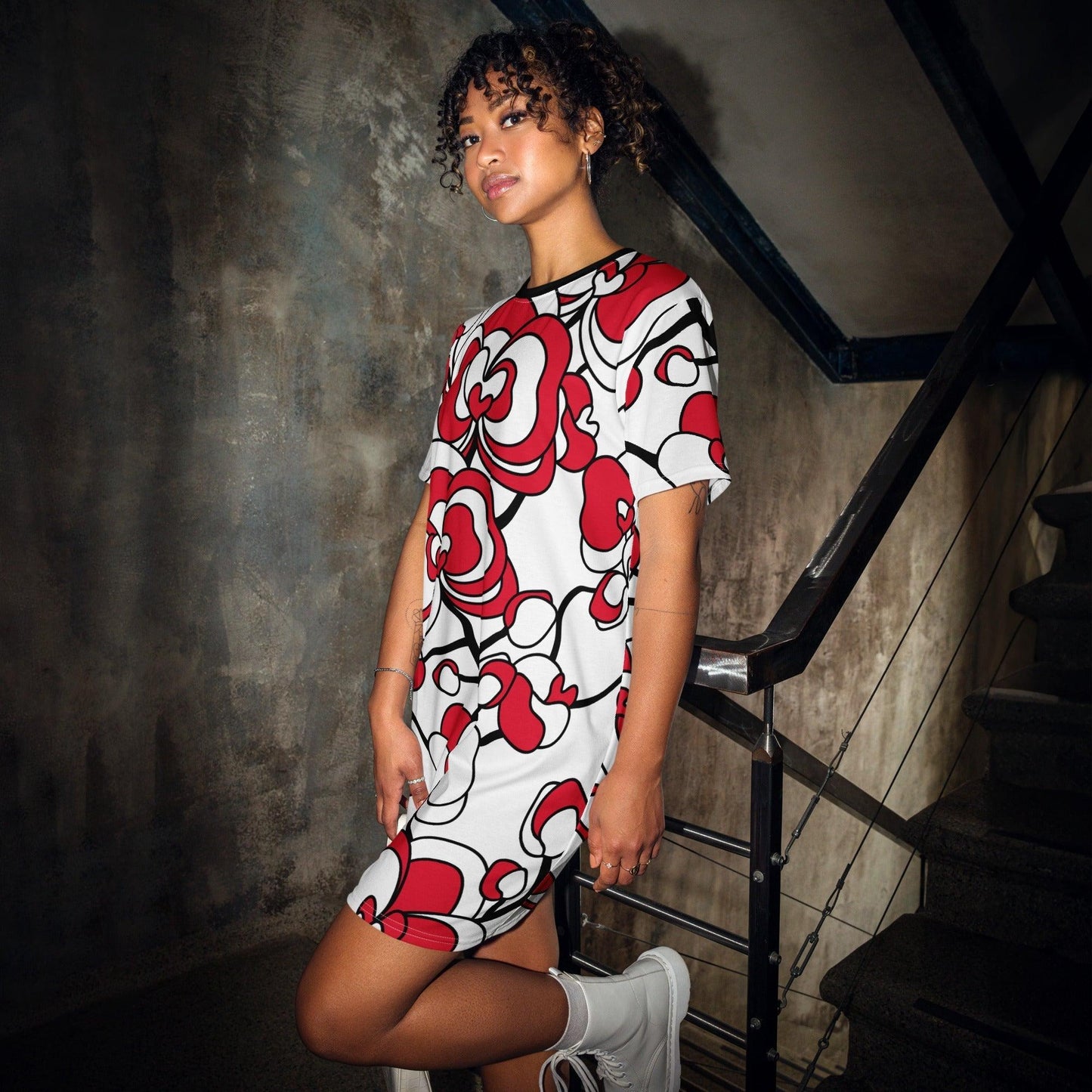 T-shirt dress - JUBILEE simply red - Groovy bloom print