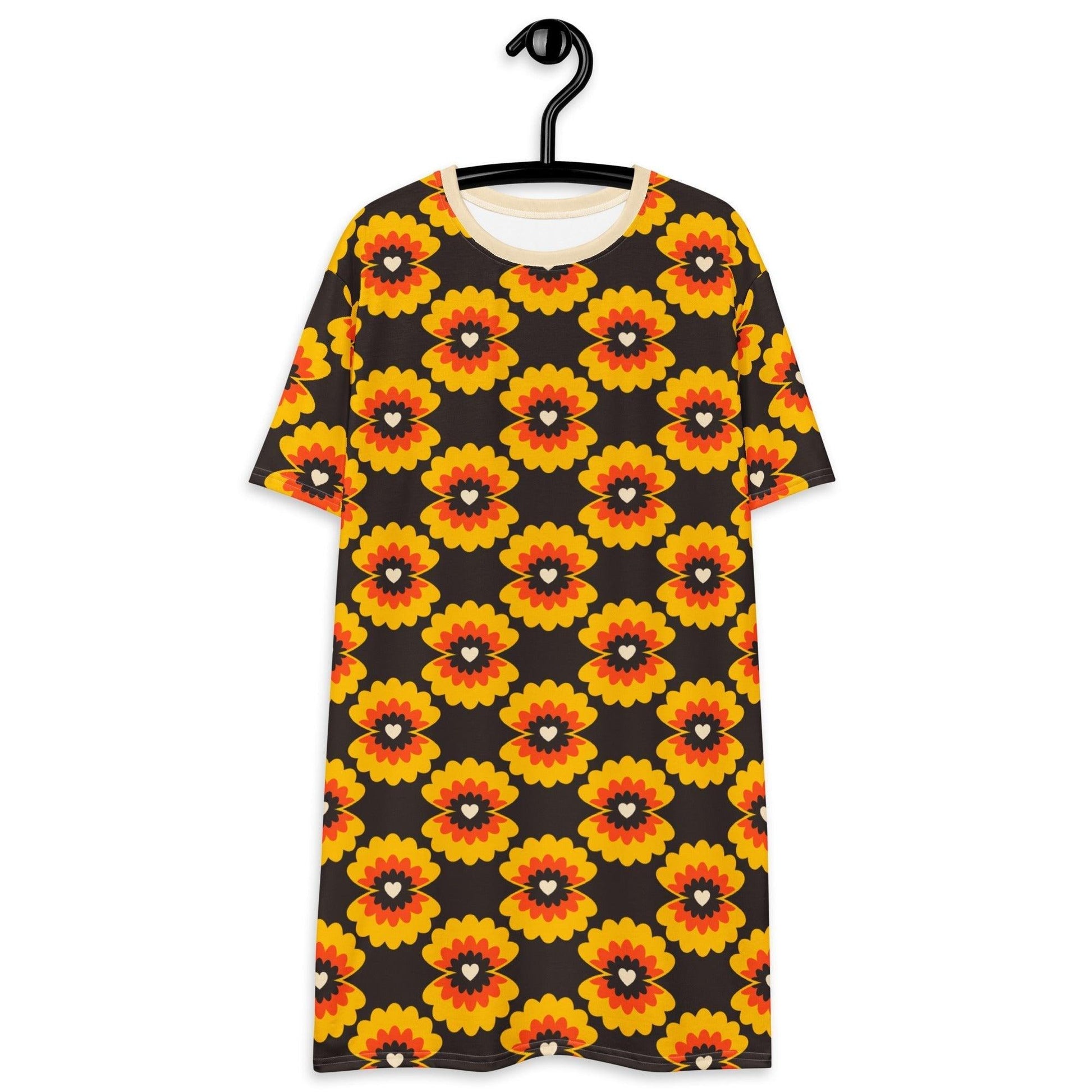 T-shirt dress - LOVE PEARL orange brown - Pearls and hearts print 6XL
