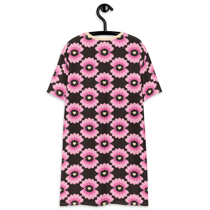 T-shirt dress - LOVE PEARL pink brown - Pearls and hearts print