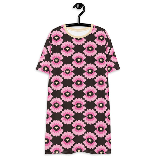 T-shirt dress - LOVE PEARL pink brown - Pearls and hearts print 6XL