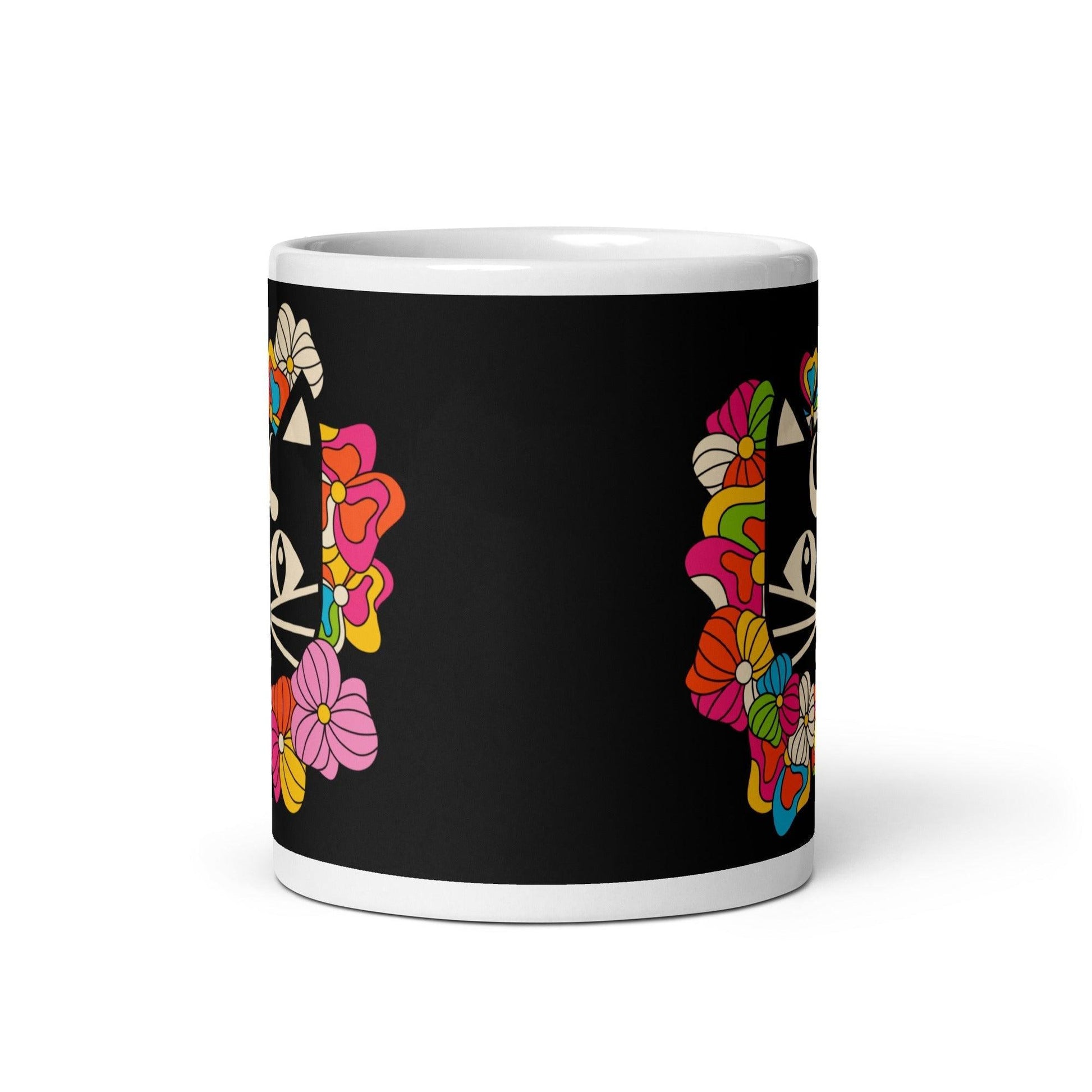 Mug - MAGICAT black - Black cats and flowers print