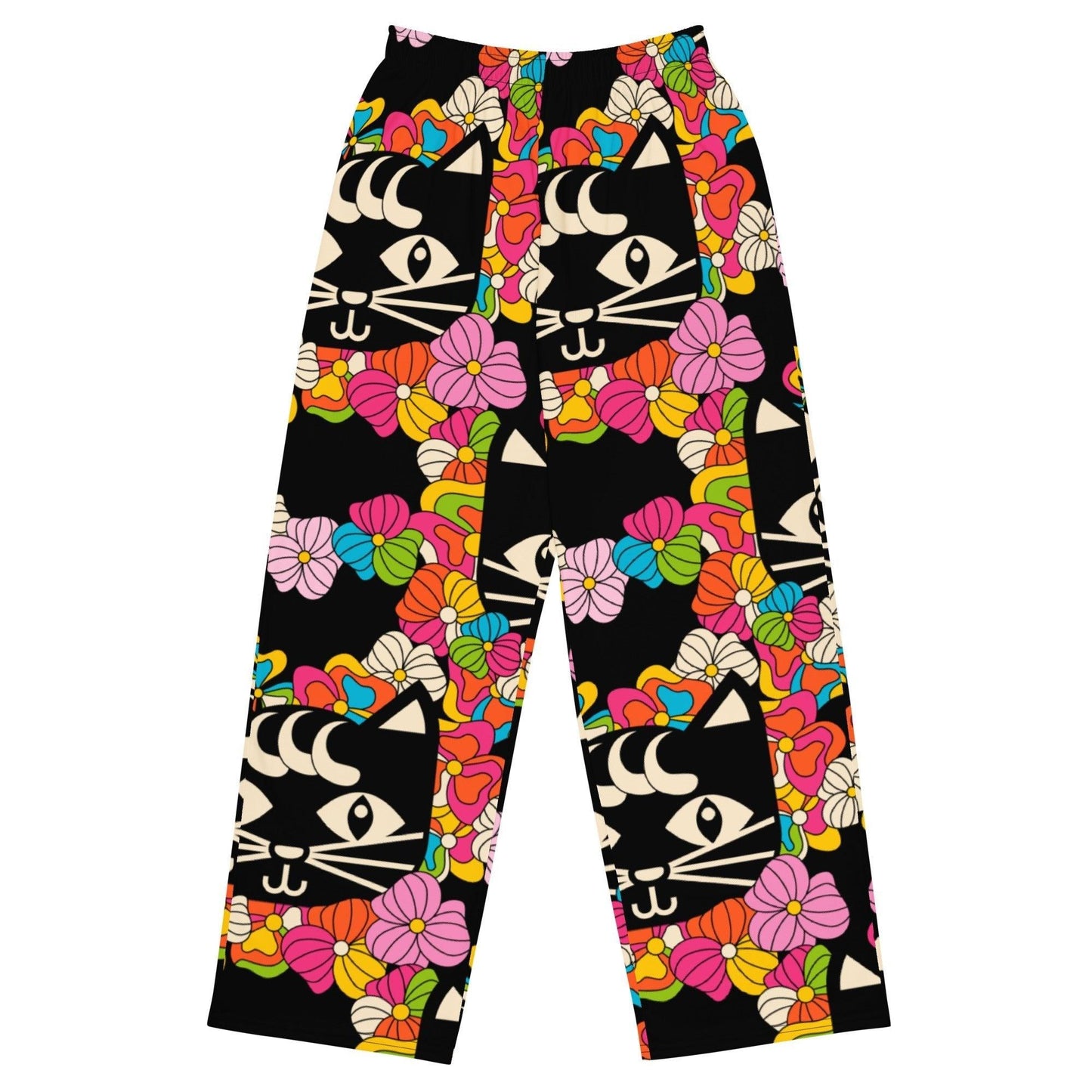 Pants - MAGICAT black - Black cats and flowers print 6XL