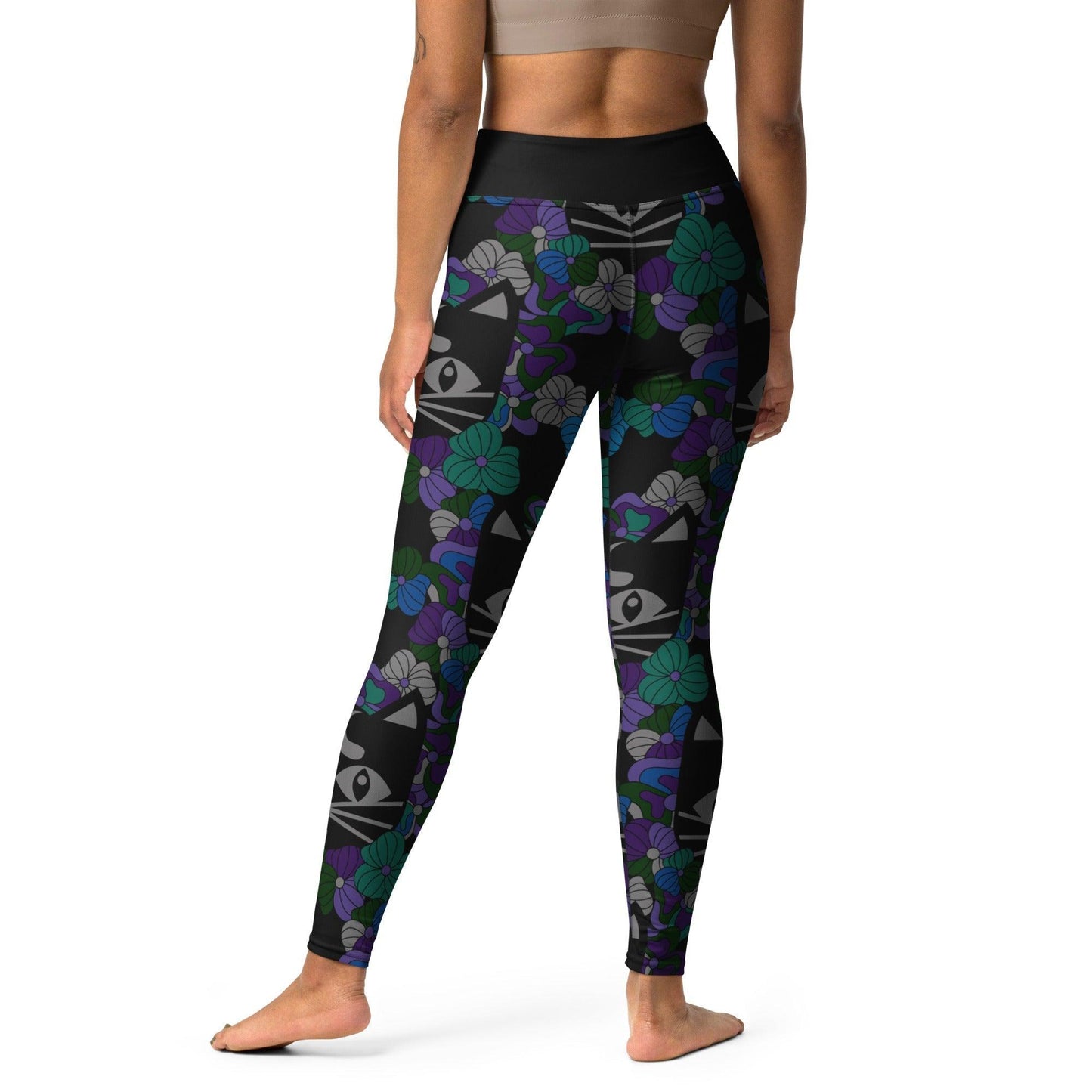 Yoga leggings -2- MAGICAT mystic - Black cats and flowers print