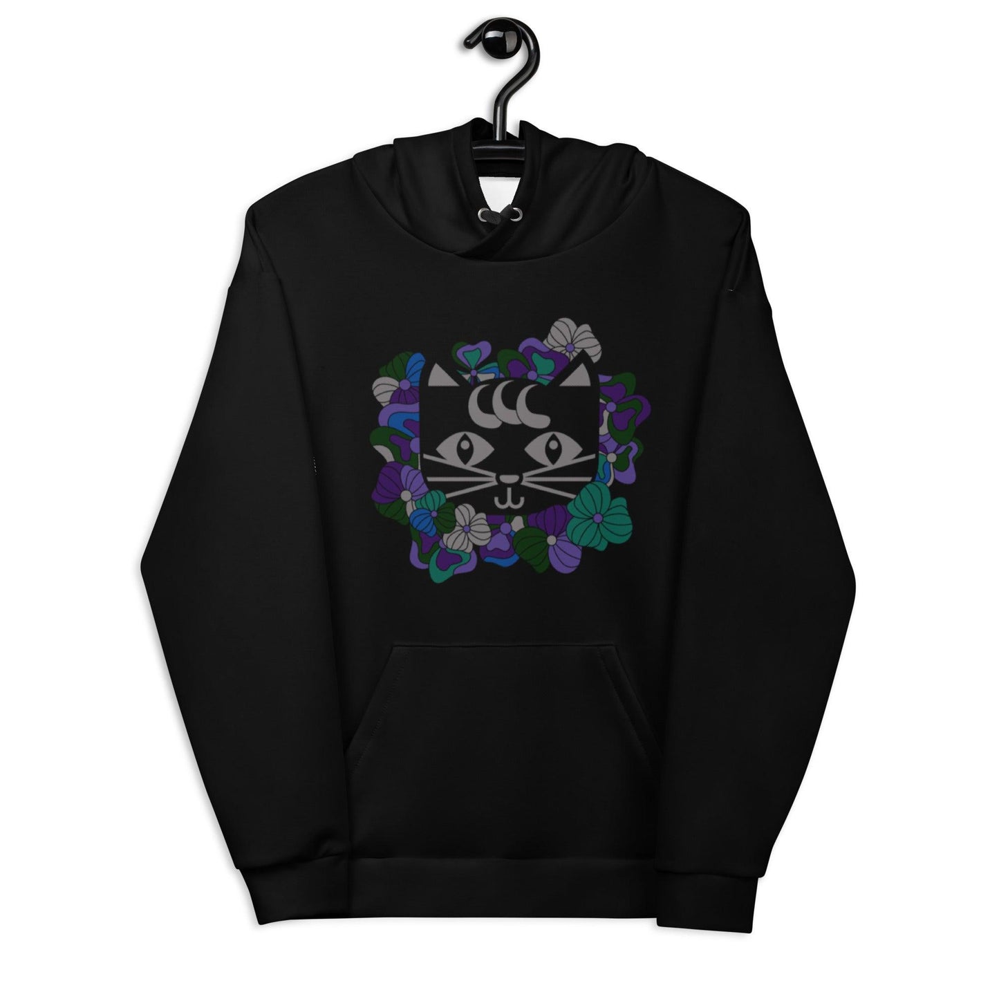 Hoodie - MAGICAT mystic (just cat) - Black cats and flowers print 6XL