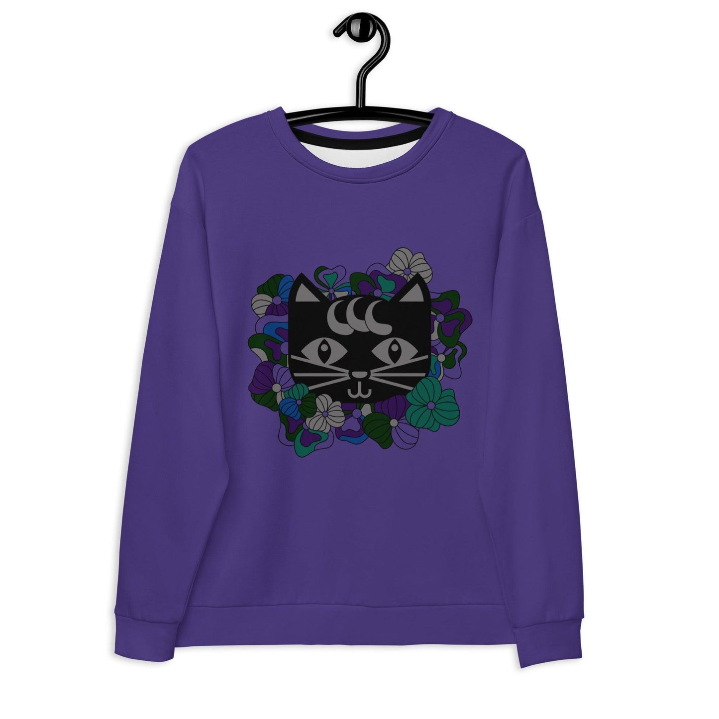 Sweatshirt - MAGICAT mystic (just cat) - Black cats and flowers print 3XL