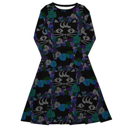 Midi dress - MAGICAT mystic - Black cats and flowers print 6XL