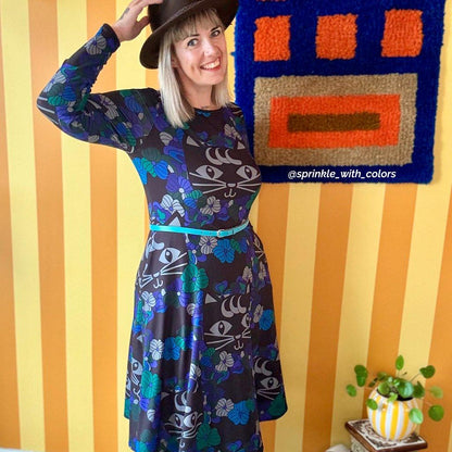 Midi dress - MAGICAT mystic - Black cats and flowers print