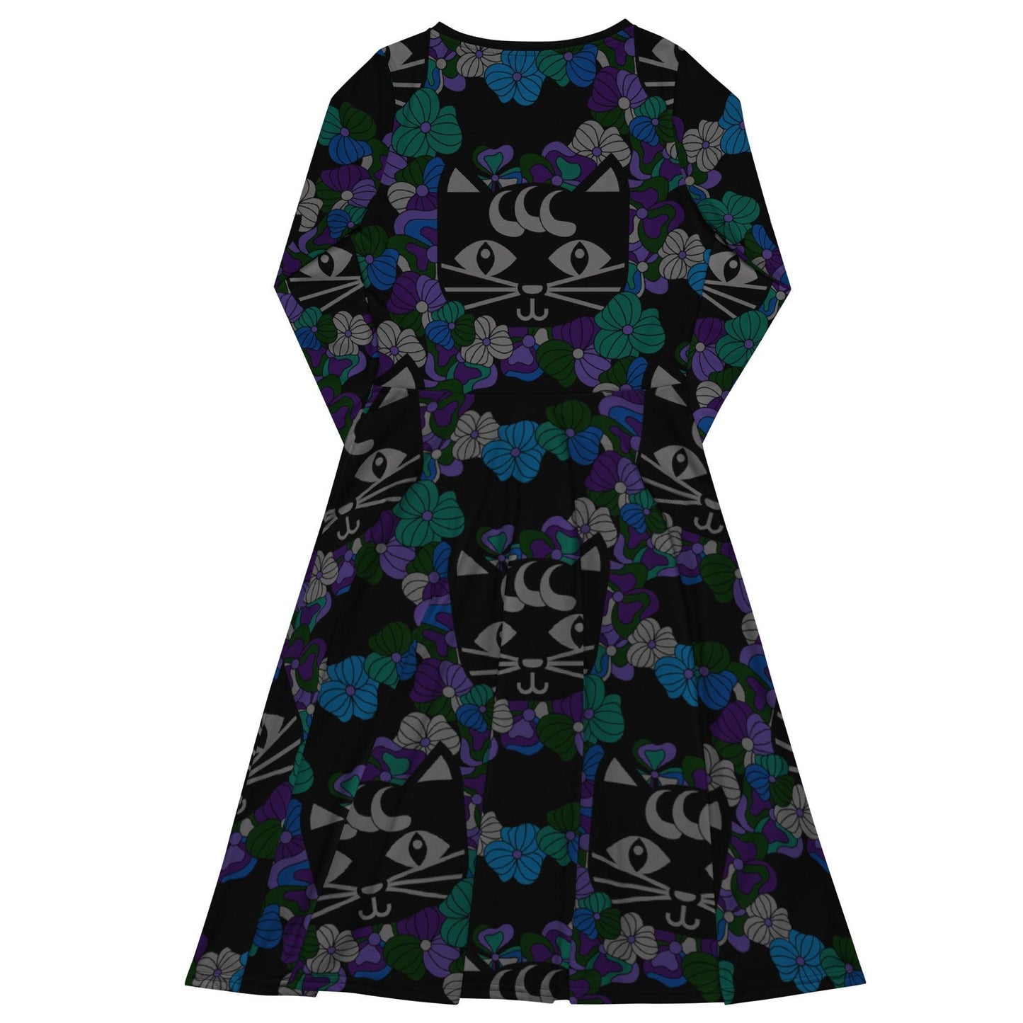 Midi dress - MAGICAT mystic - Black cats and flowers print