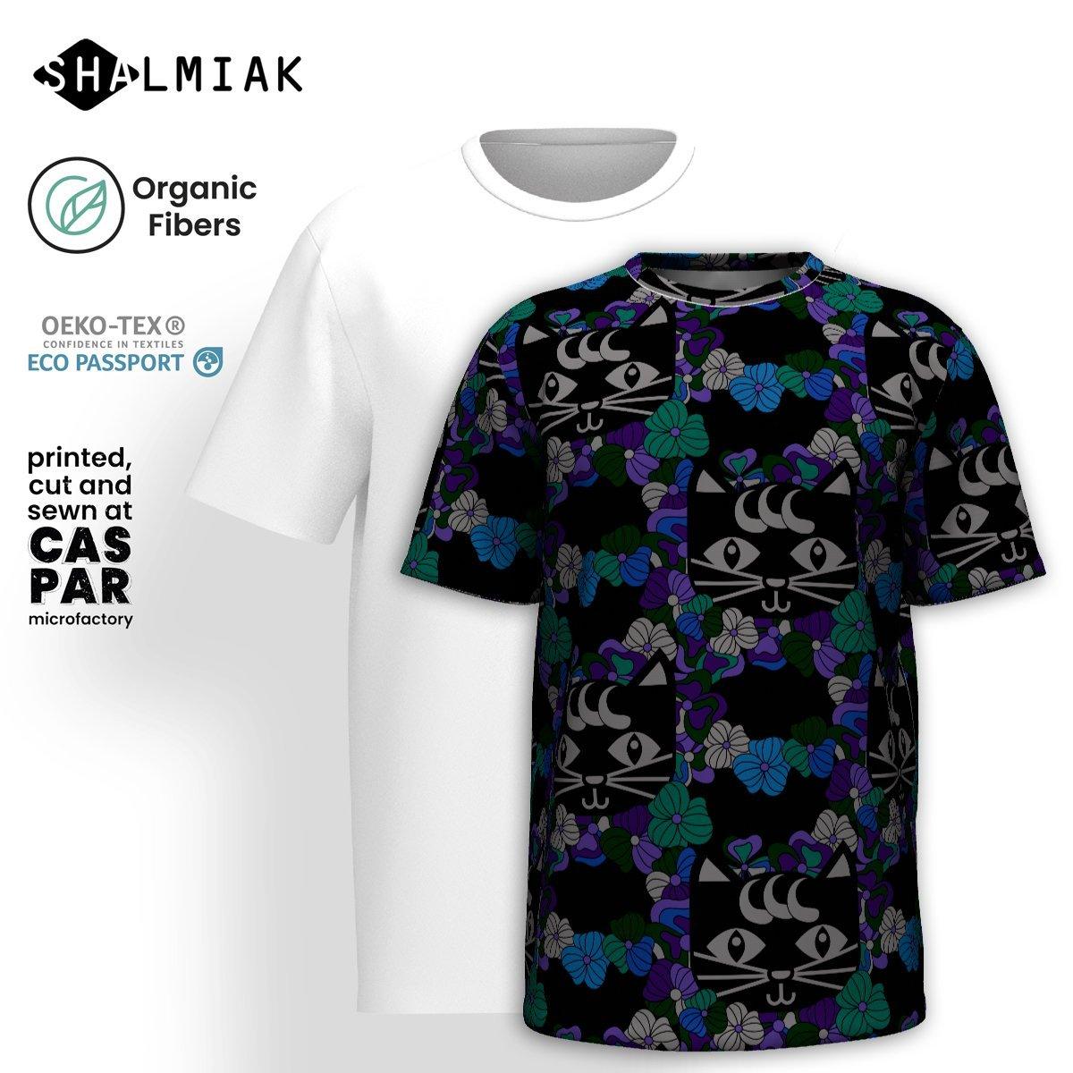 Organic Cotton T-Shirt - MAGICAT mystic - Black Cats & Flowers