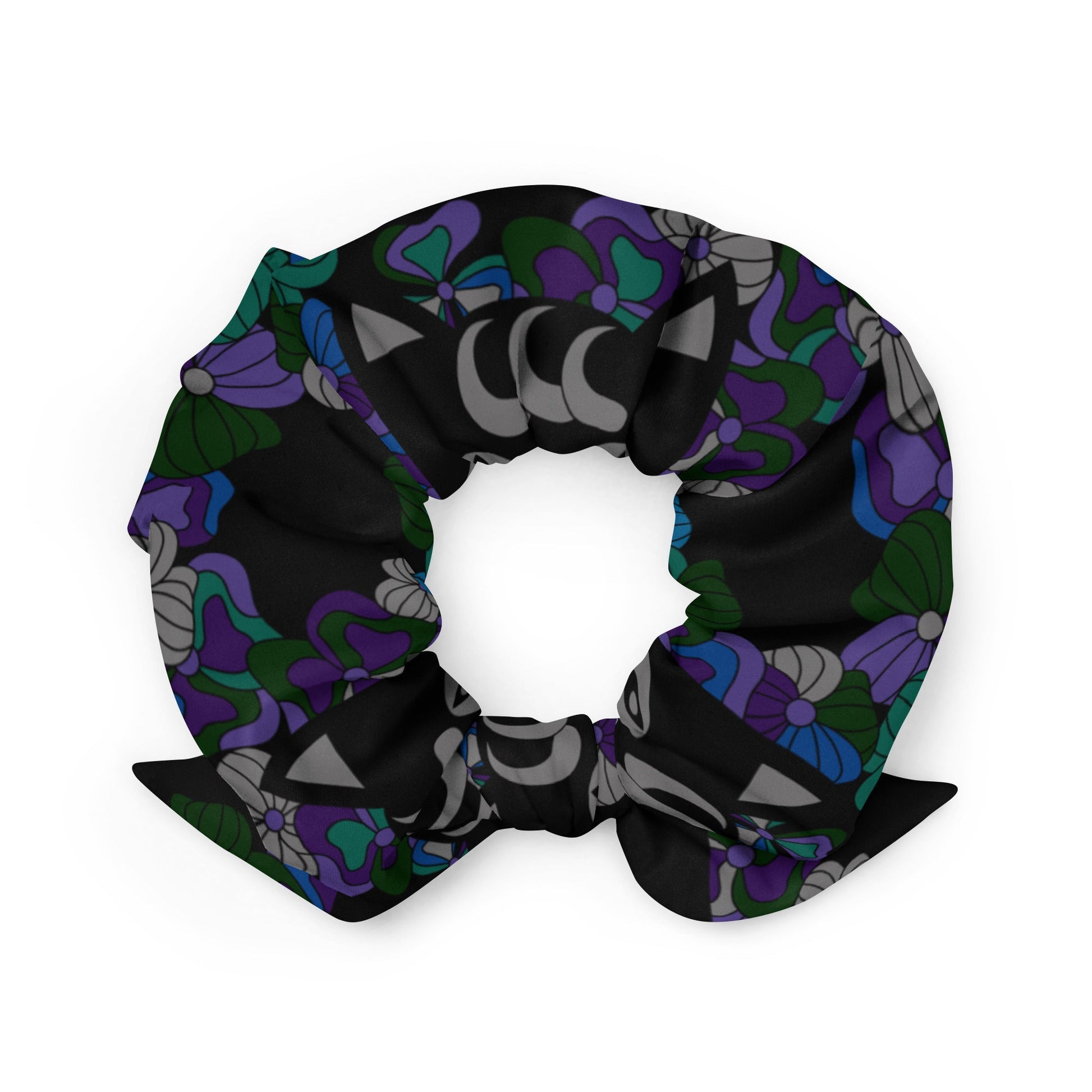 Scrunchie - MAGICAT mystic - Black cats and flowers print