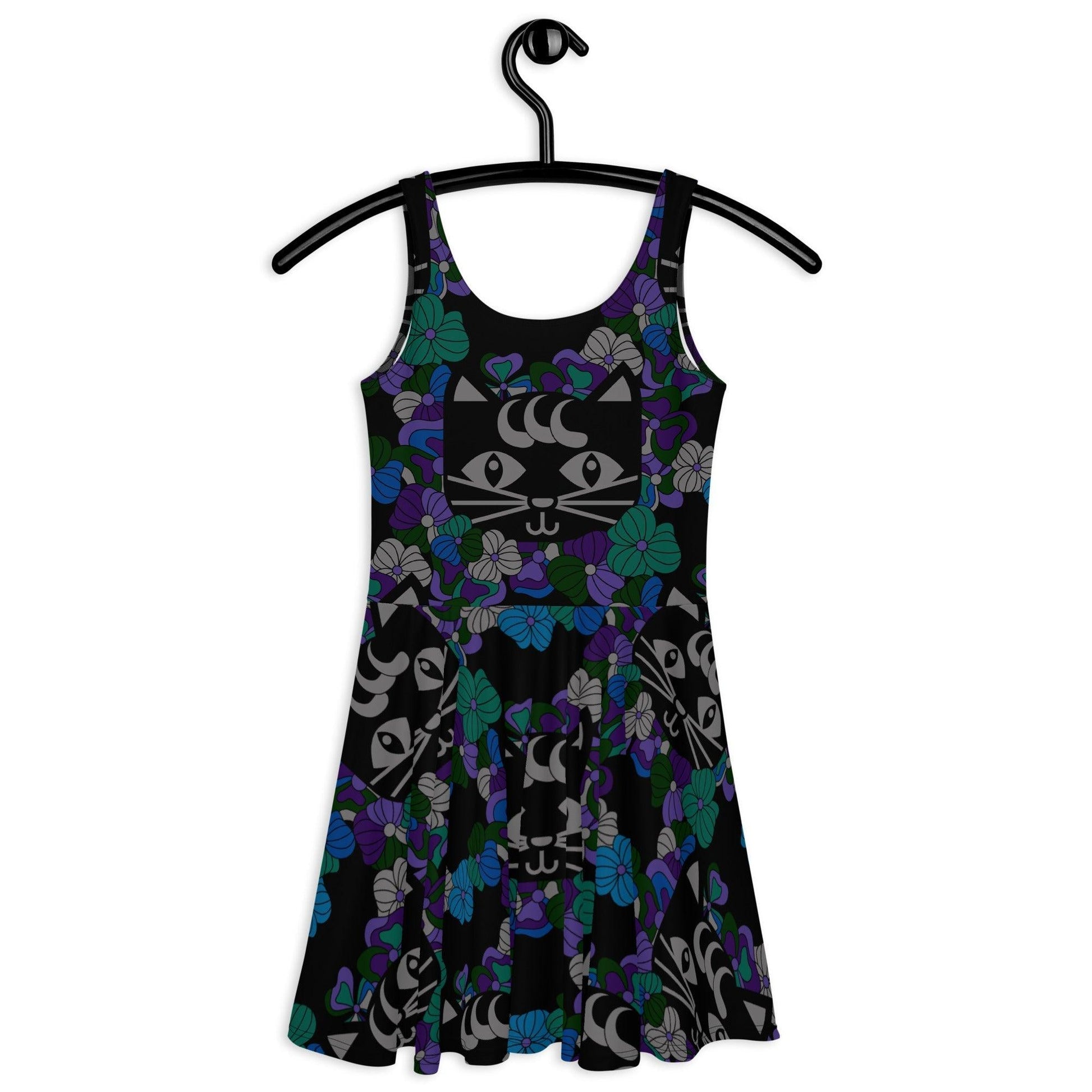 Skater dress - MAGICAT mystic - Black cats and flowers print