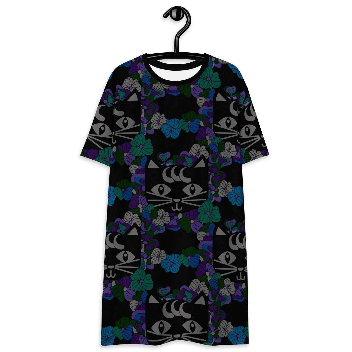 T-shirt dress - MAGICAT mystic - Black cats and flowers print 6XL
