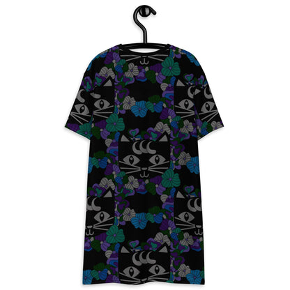 T-shirt dress - MAGICAT mystic - Black cats and flowers print